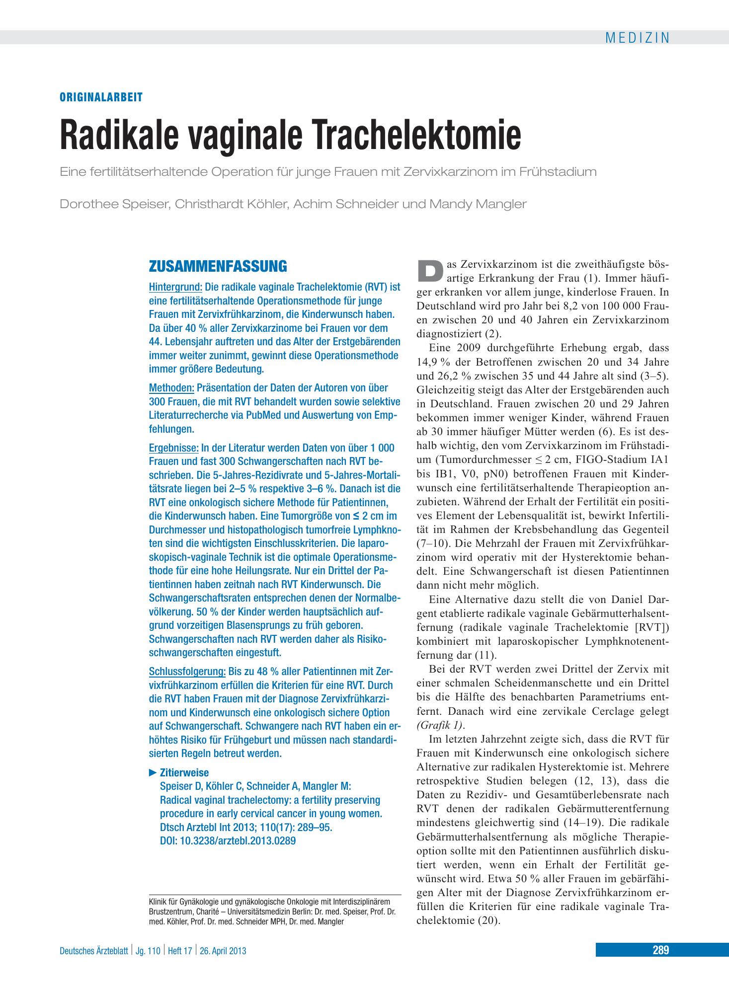 Vorschauseite 1: Radikale vaginale Trachelektomie – Deutsches Ärzteblatt