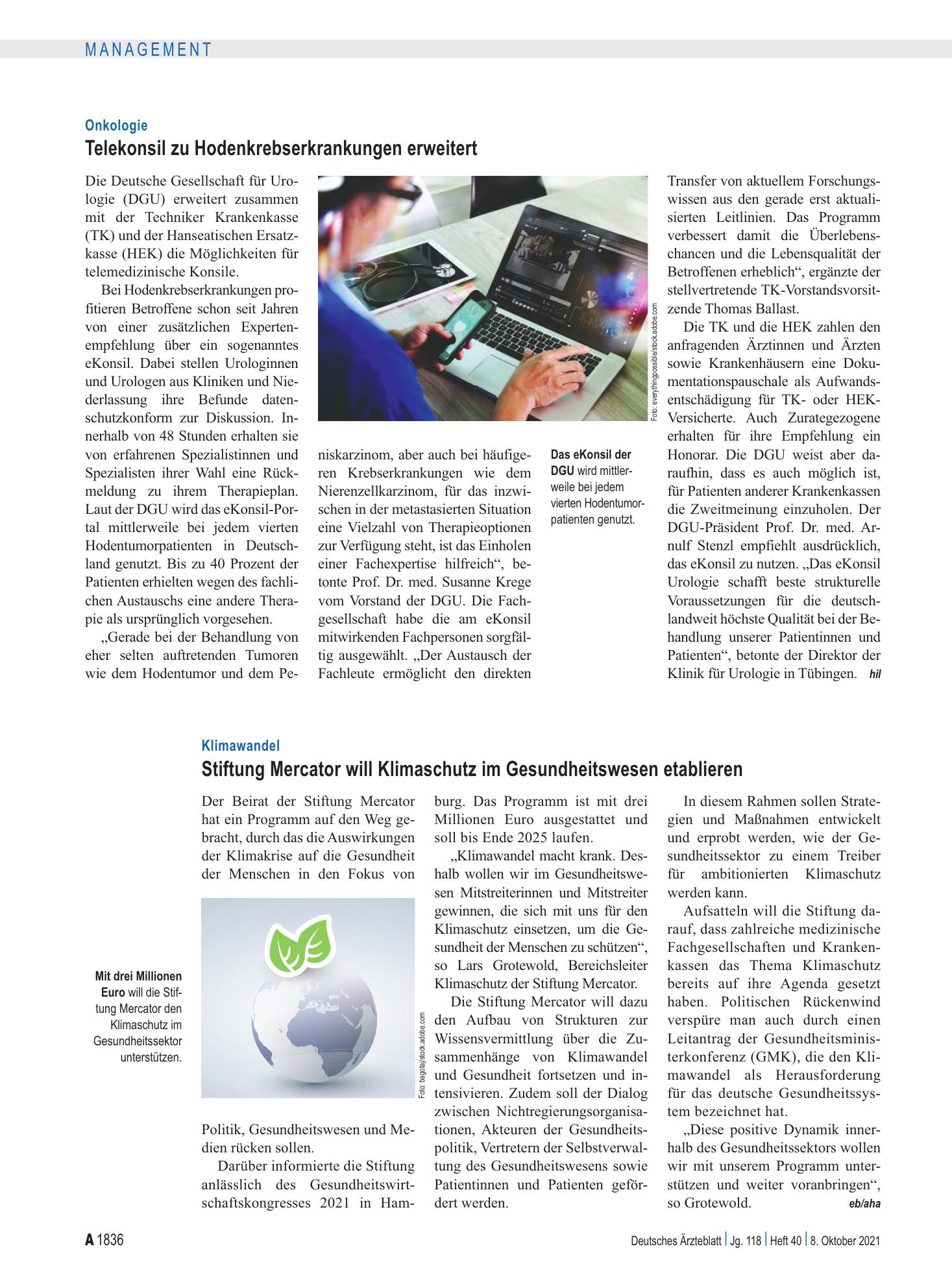 Vorschauseite 1: Klimawandel: Stiftung Mercator will Klimaschutz im Gesundheitswesen etablieren – Deutsches Ärzteblatt