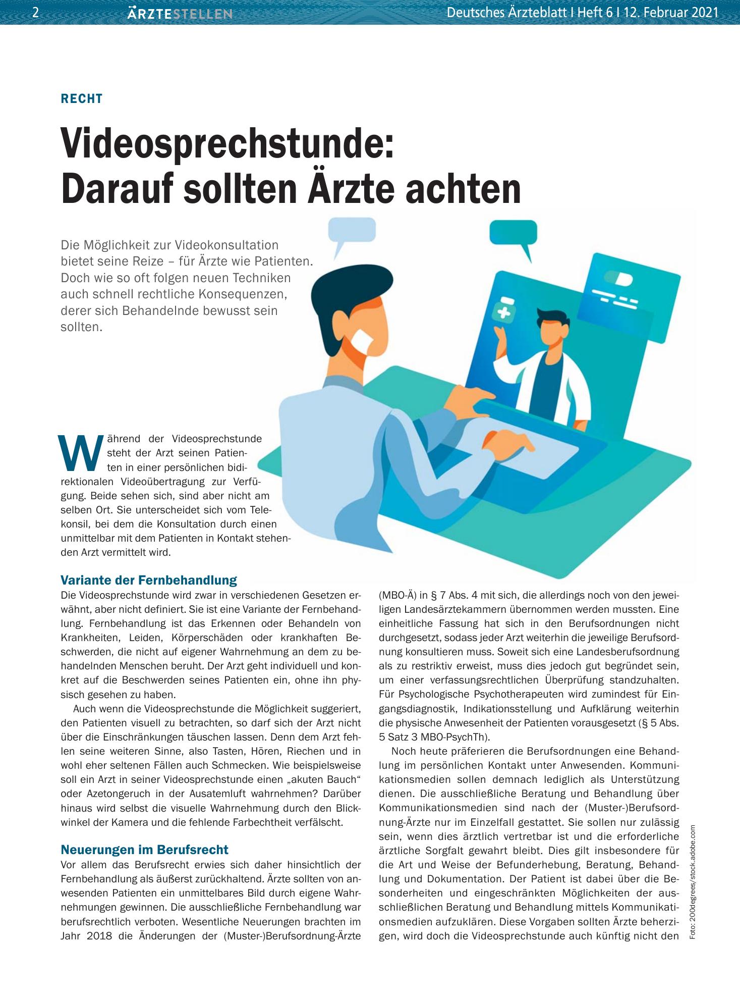 Vorschauseite 1: Recht: Videosprechstunde – Darauf sollten Ärzte achten – Deutsches Ärzteblatt