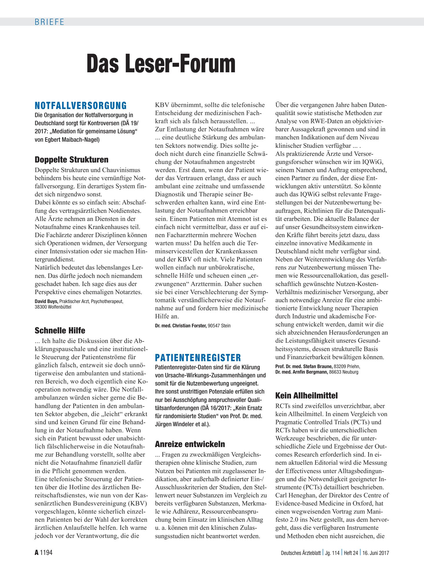 Vorschauseite 1: Notfallversorgung: Doppelte Strukturen – Deutsches Ärzteblatt