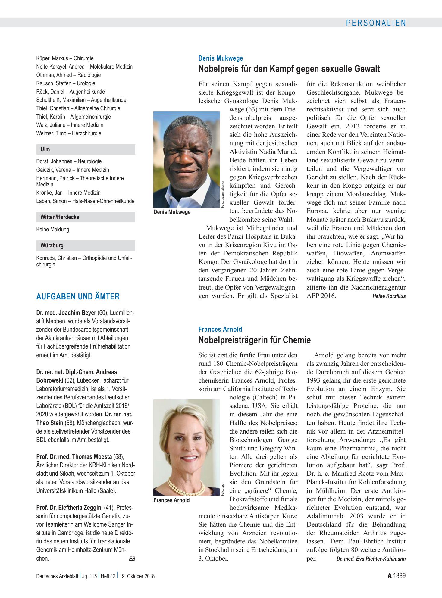 Vorschauseite 1: Aufgaben und Ämter – Deutsches Ärzteblatt