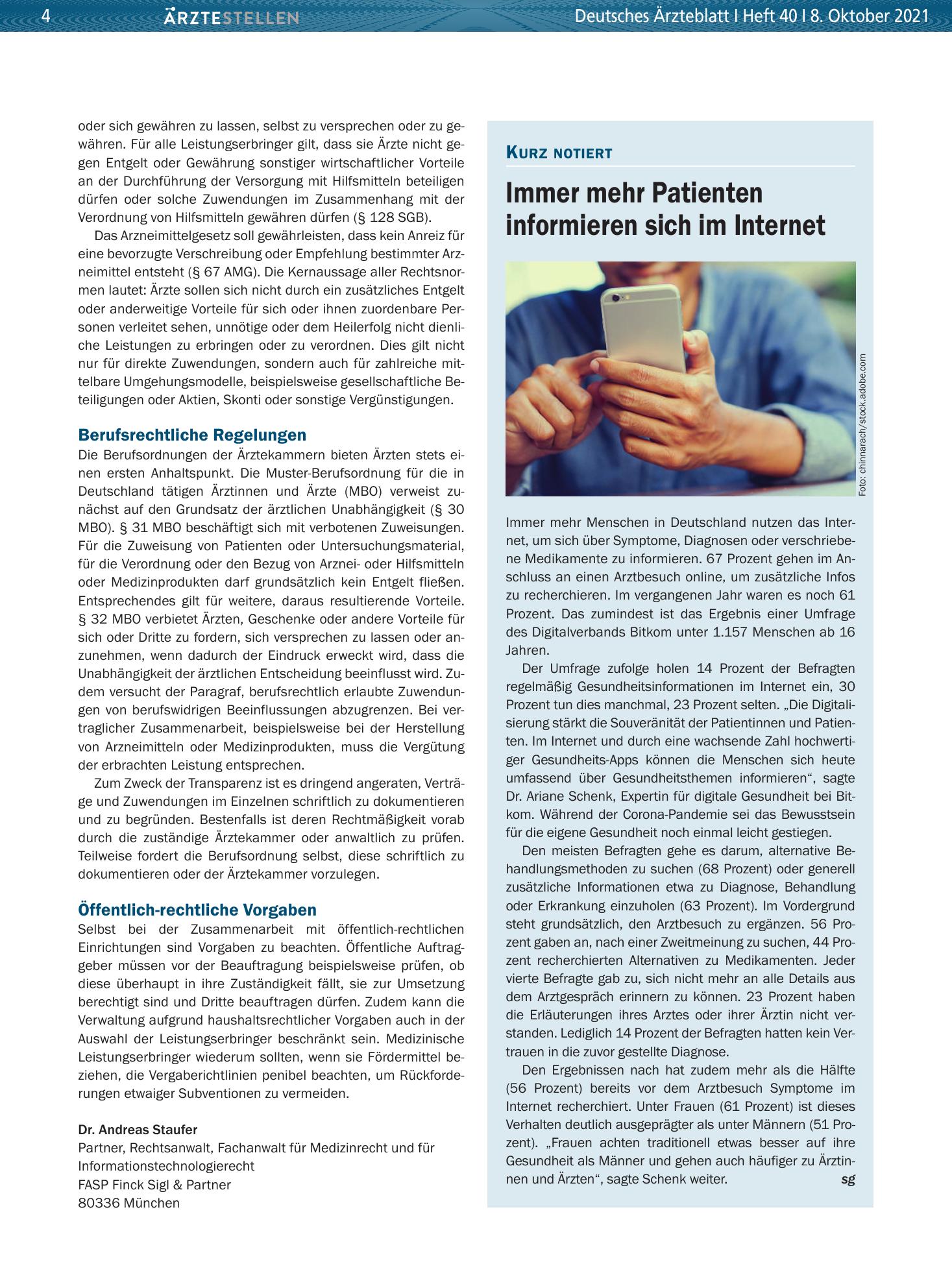 Vorschauseite 1: Immer mehr Patienten informieren sich im Internet – Deutsches Ärzteblatt