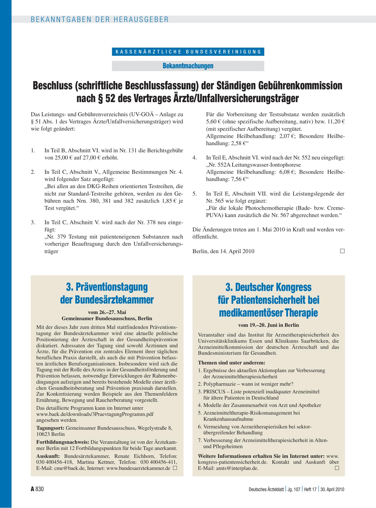 Vorschauseite 1: 3. Deutscher Kongress für Patientensicherheit bei medikamentöser Therapie vom 19.–20. Juni in Berlin – Deutsches Ärzteblatt