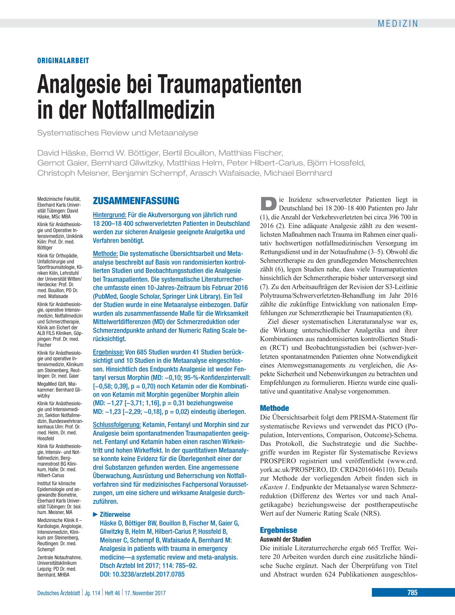 Vorschauseite 1: Analgesie bei Traumapatienten in der Notfallmedizin – Deutsches Ärzteblatt