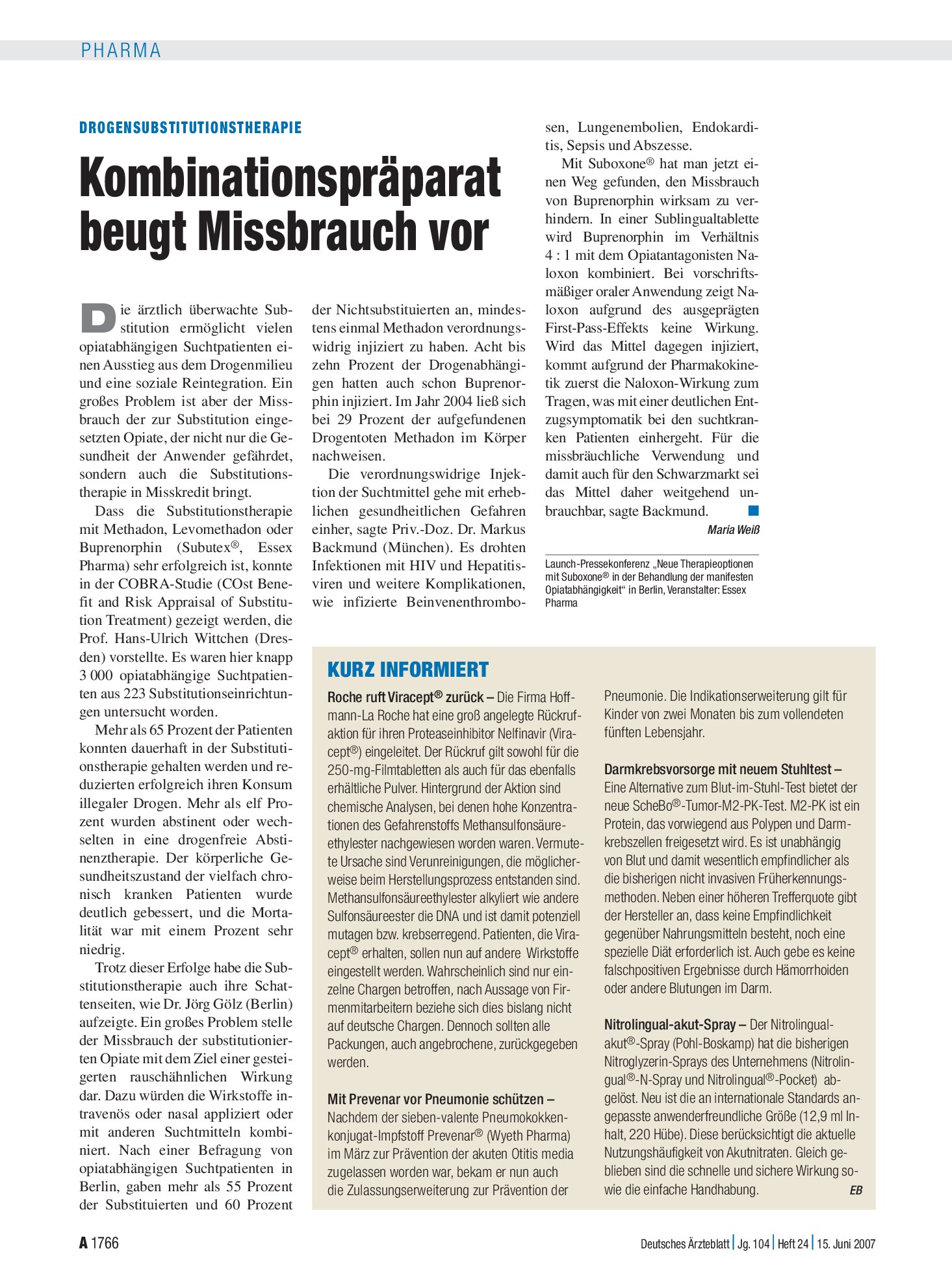 Vorschauseite 1: Kurz informiert – Deutsches Ärzteblatt