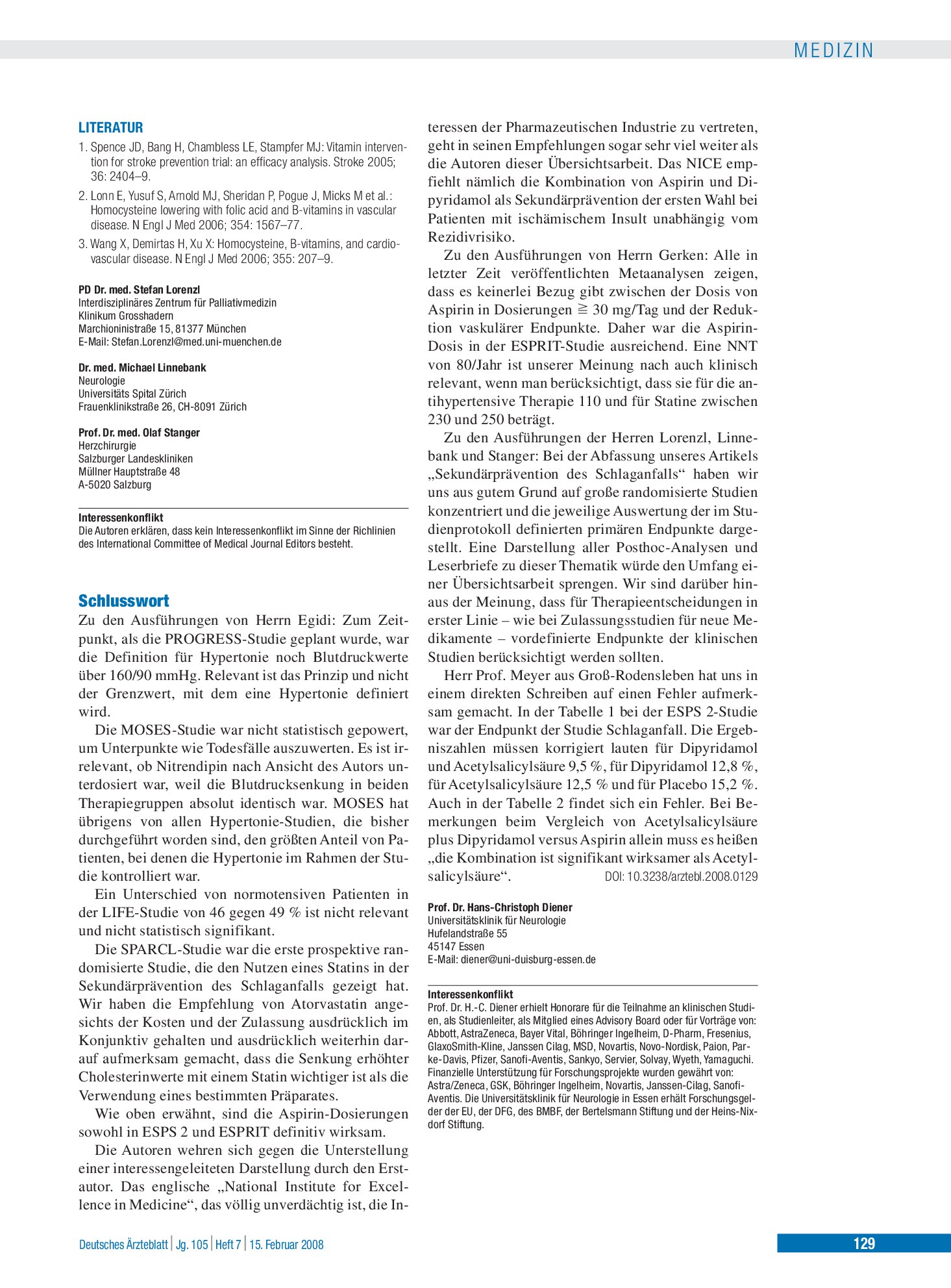 Vorschauseite 1: Sekundärprävention des Schlaganfalls: Was ist neu? Schlusswort – Deutsches Ärzteblatt