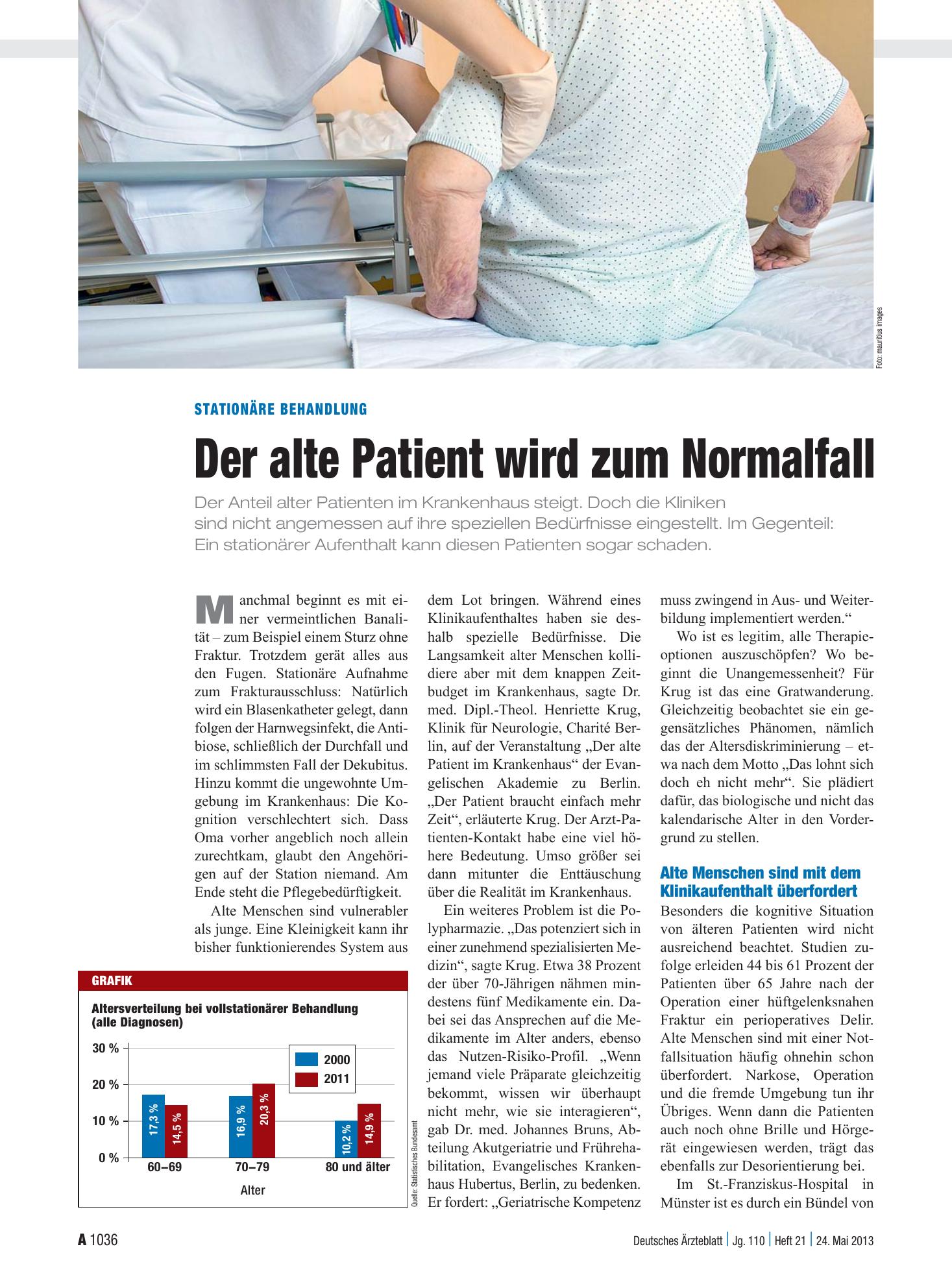Vorschauseite 1: Stationäre Behandlung: Der alte Patient wird zum Normalfall – Deutsches Ärzteblatt