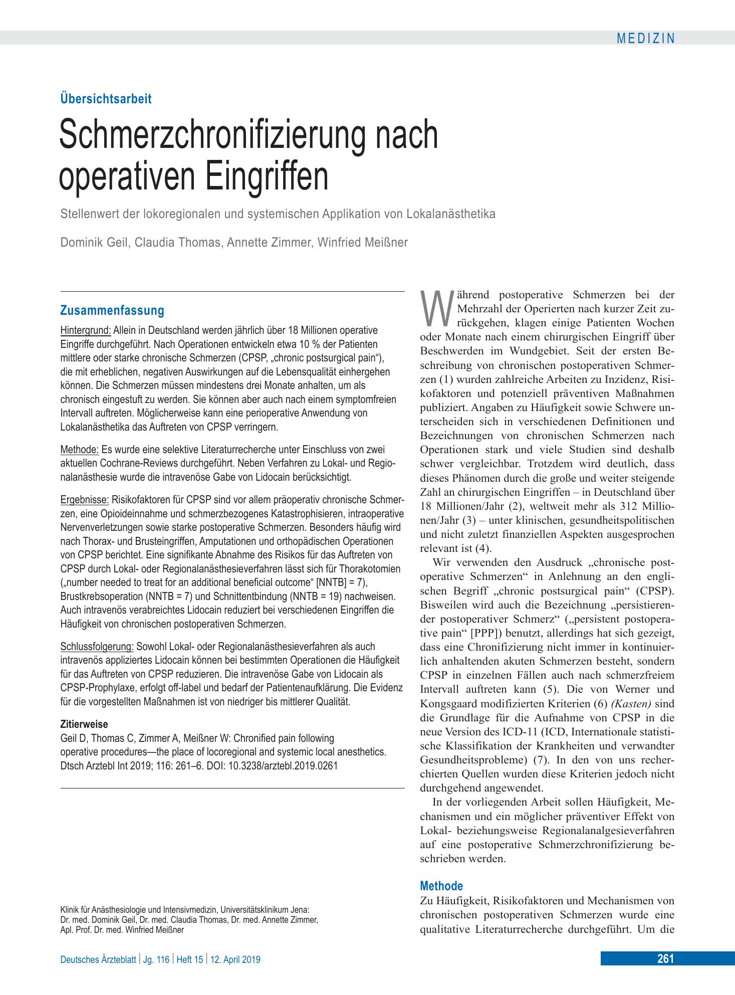 Vorschauseite 1: Schmerzchronifizierung nach operativen Eingriffen – Deutsches Ärzteblatt