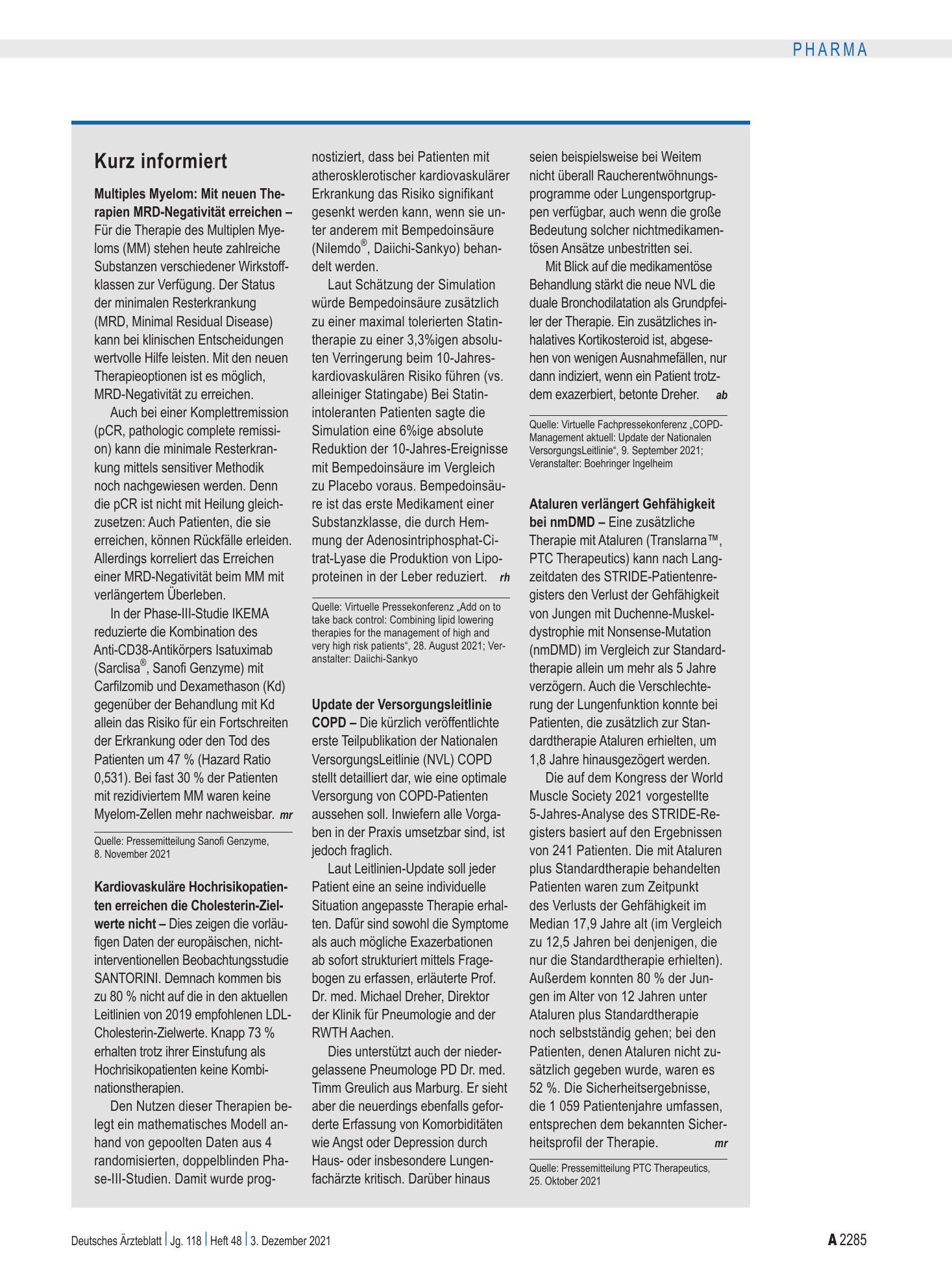 Vorschauseite 1: Kurz informiert – Deutsches Ärzteblatt