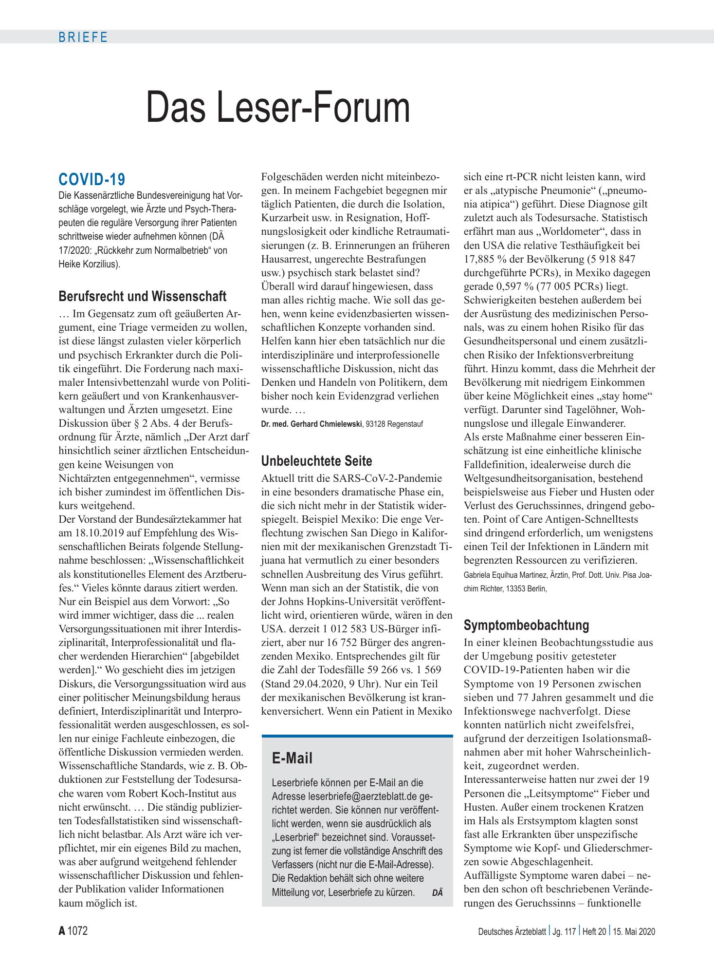 Vorschauseite 1: COVID-19: Unbeleuchtete Seite – Deutsches Ärzteblatt