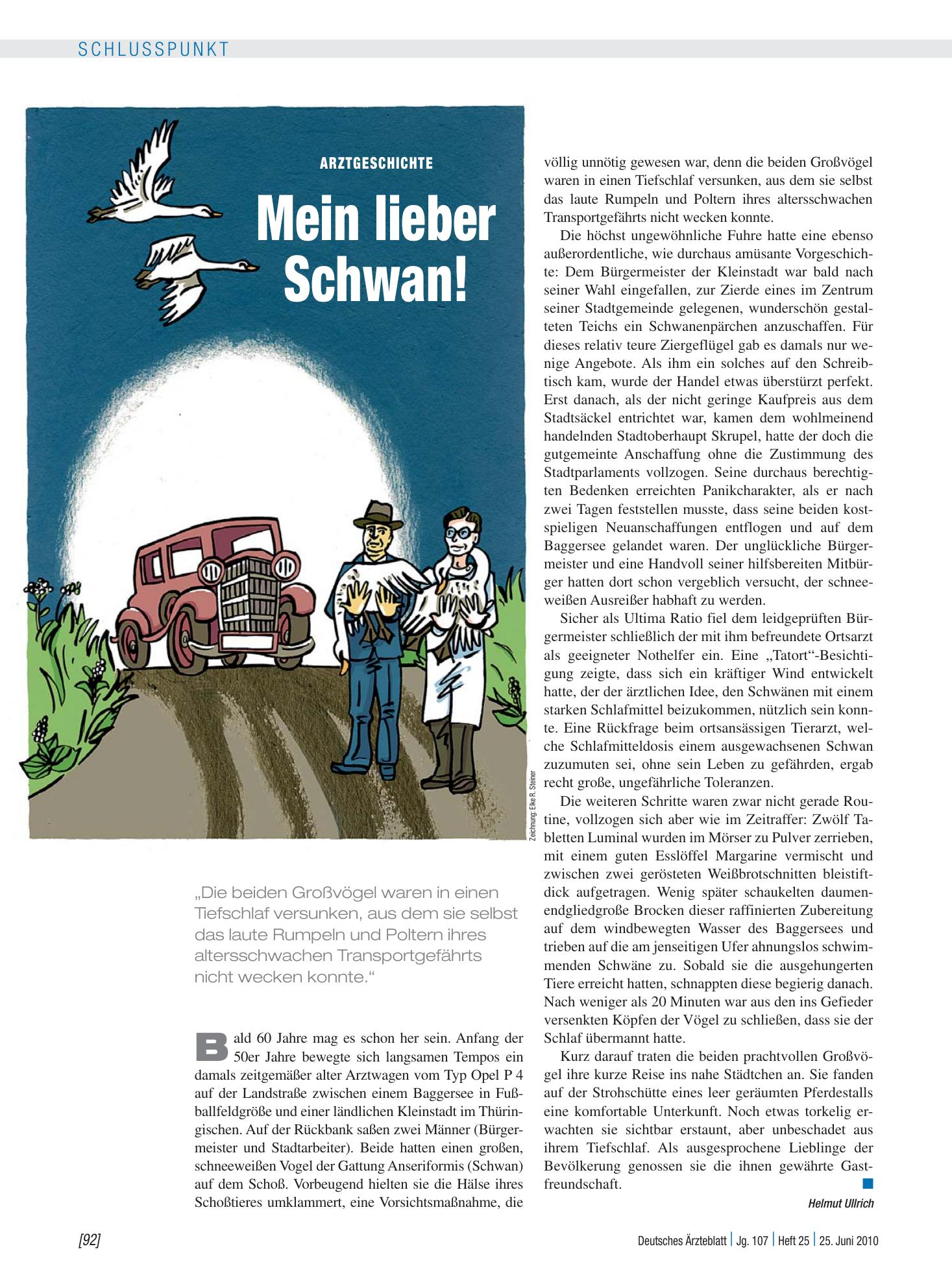 Vorschauseite 1: Arztgeschichte: Mein lieber Schwan! – Deutsches Ärzteblatt