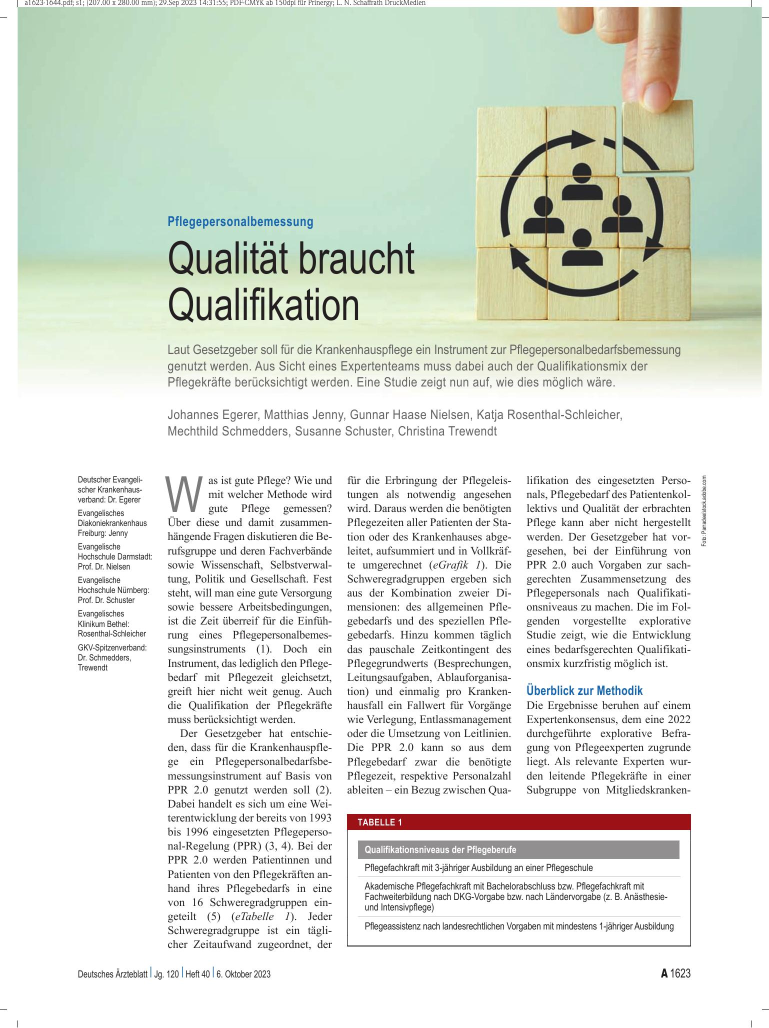 Vorschauseite 1: Pflegepersonalbemessung: Qualität braucht Qualifikation – Deutsches Ärzteblatt