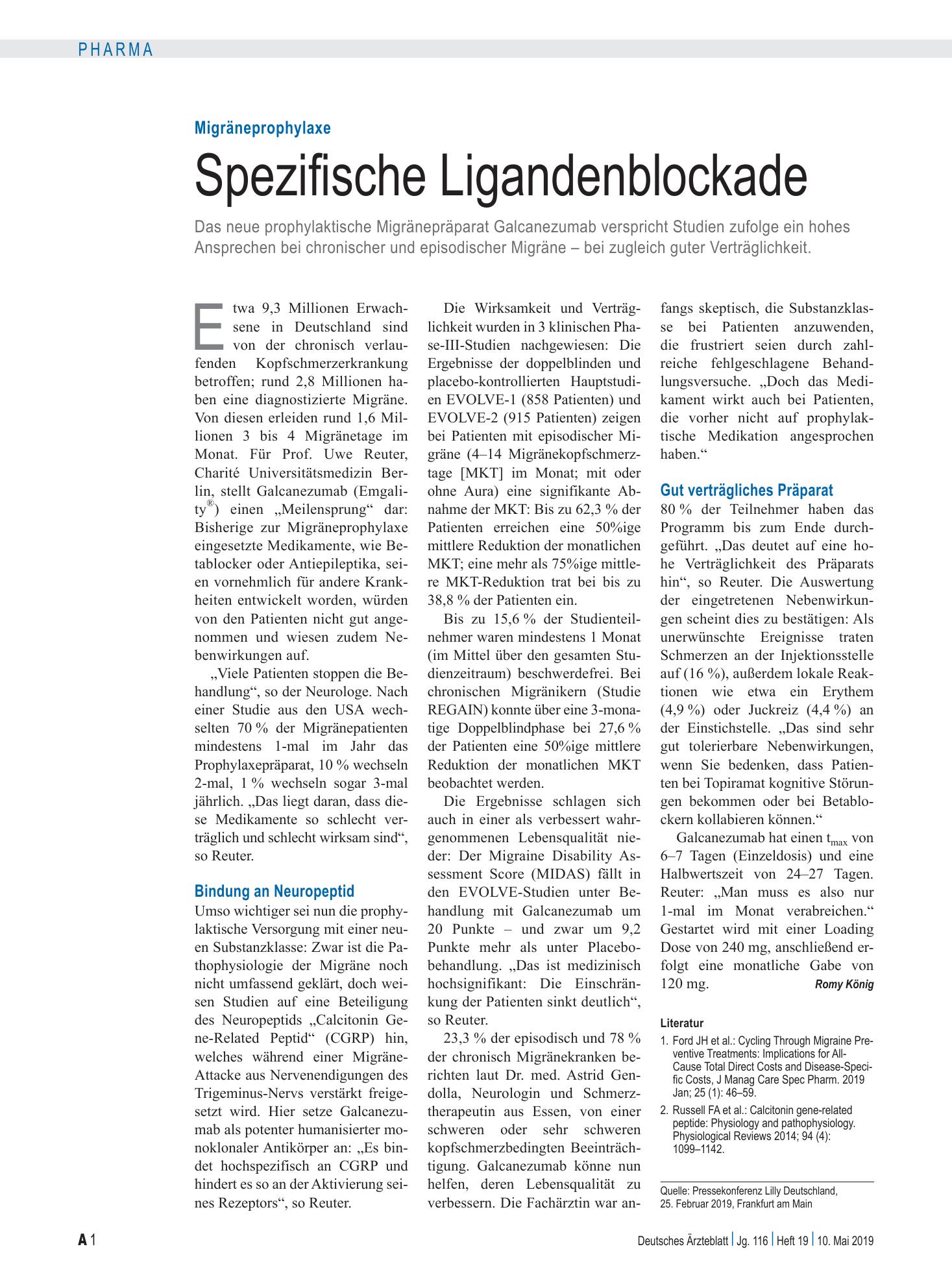 Vorschauseite 1: Migräneprophylaxe: Spezifische Ligandenblockade – Deutsches Ärzteblatt