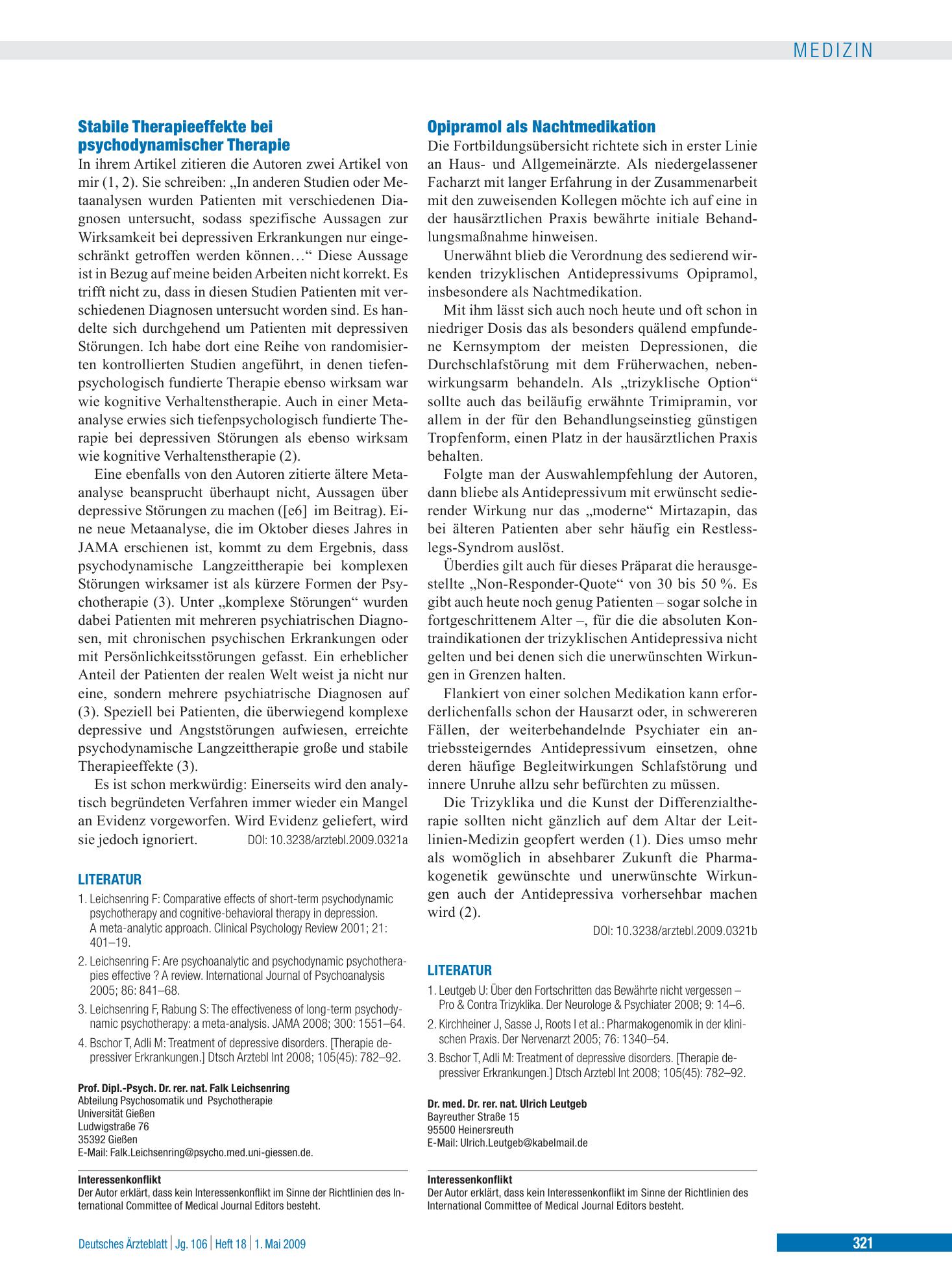 Vorschauseite 1: Therapie depressiver Erkrankungen: Schlusswort – Deutsches Ärzteblatt