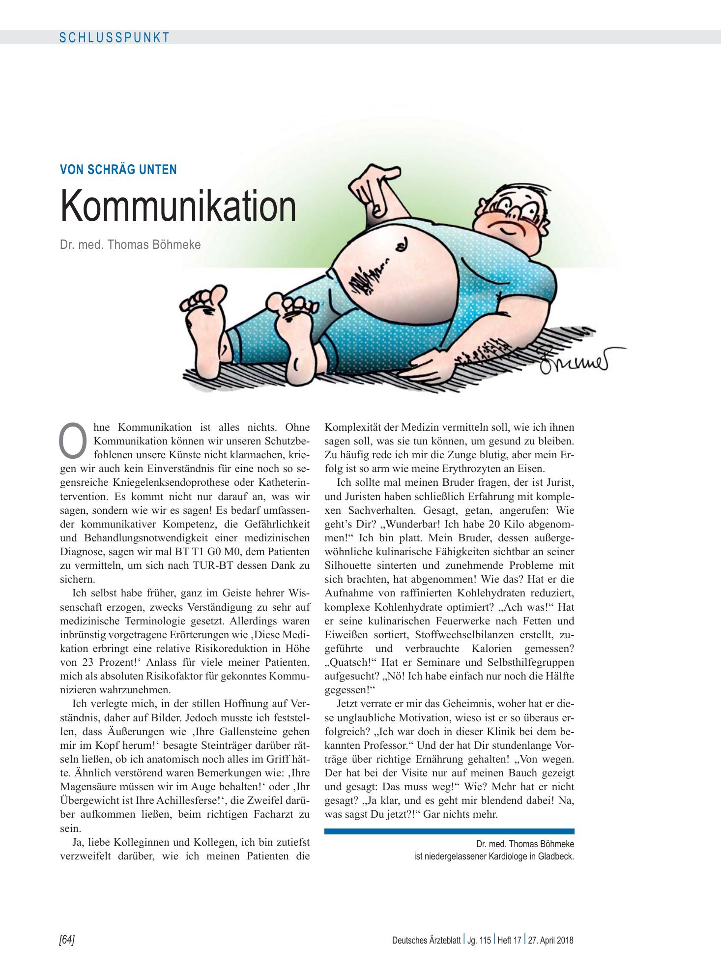 Vorschauseite 1: Von schräg unten: Kommunikation – Deutsches Ärzteblatt