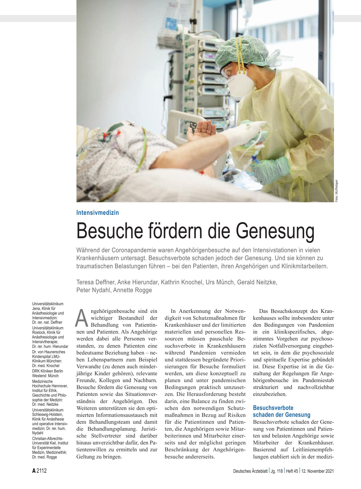 Vorschauseite 1: Intensivmedizin: Besuche fördern die Genesung – Deutsches Ärzteblatt