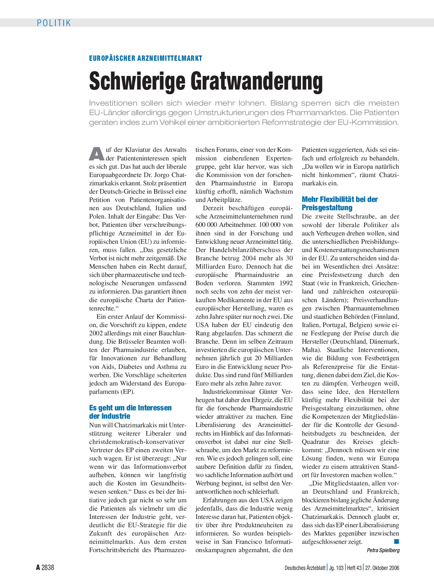 Vorschauseite 1: Europäischer Arzneimittelmarkt: Schwierige Gratwanderung – Deutsches Ärzteblatt