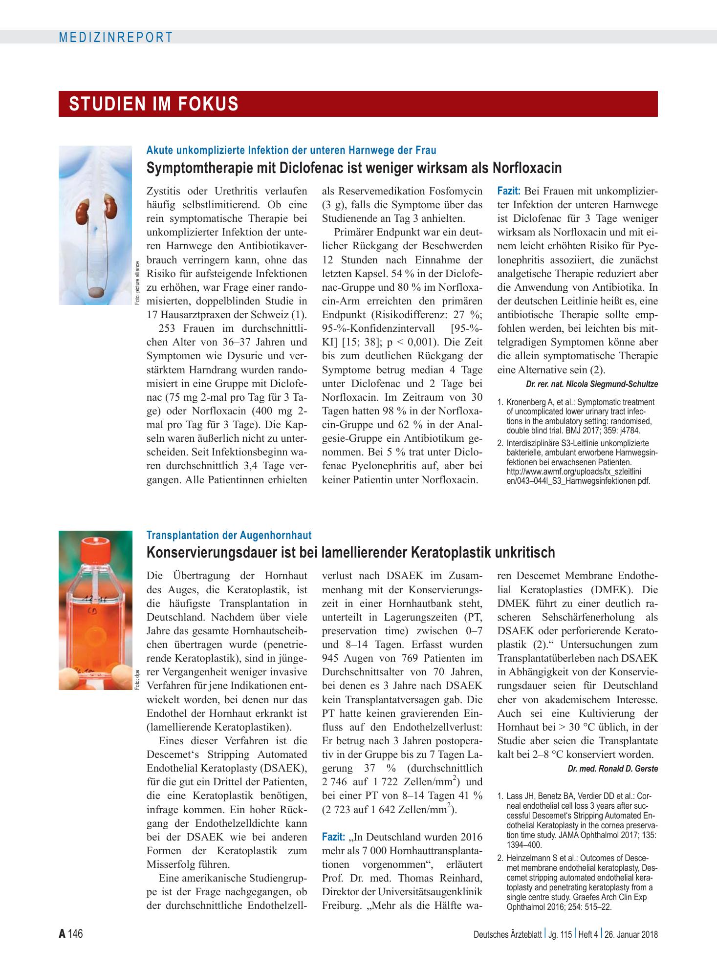 Vorschauseite 1: Transplantation der Augenhornhaut: Konservierungsdauer ist bei lamellierender Keratoplastik unkritisch – Deutsches Ärzteblatt