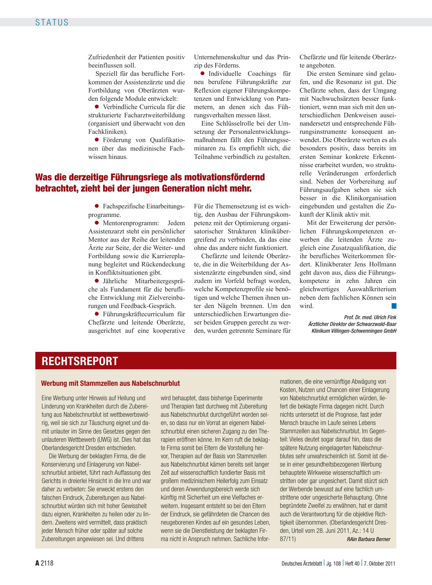 Vorschauseite 1: Werbung mit Stammzellen aus Nabelschnurblut – Deutsches Ärzteblatt
