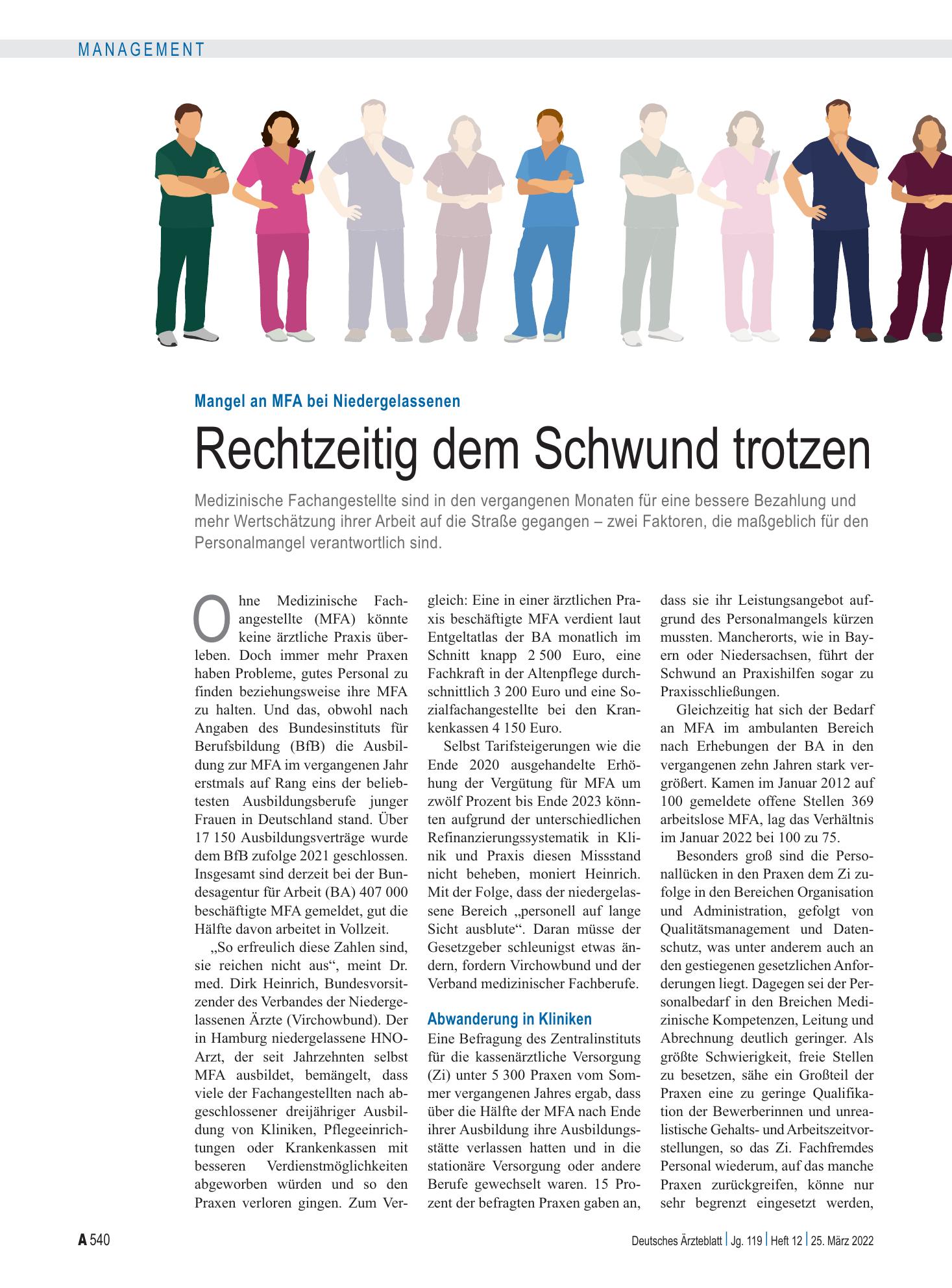 Vorschauseite 1: Mangel an MFA bei Niedergelassenen: Rechtzeitig dem Schwund trotzen – Deutsches Ärzteblatt