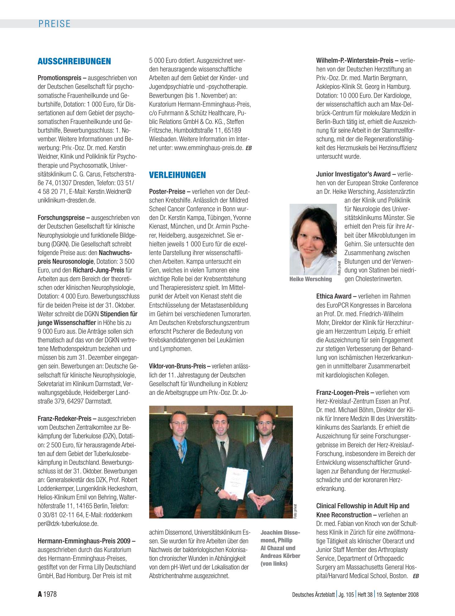 Vorschauseite 1: Ausschreibungen – Deutsches Ärzteblatt