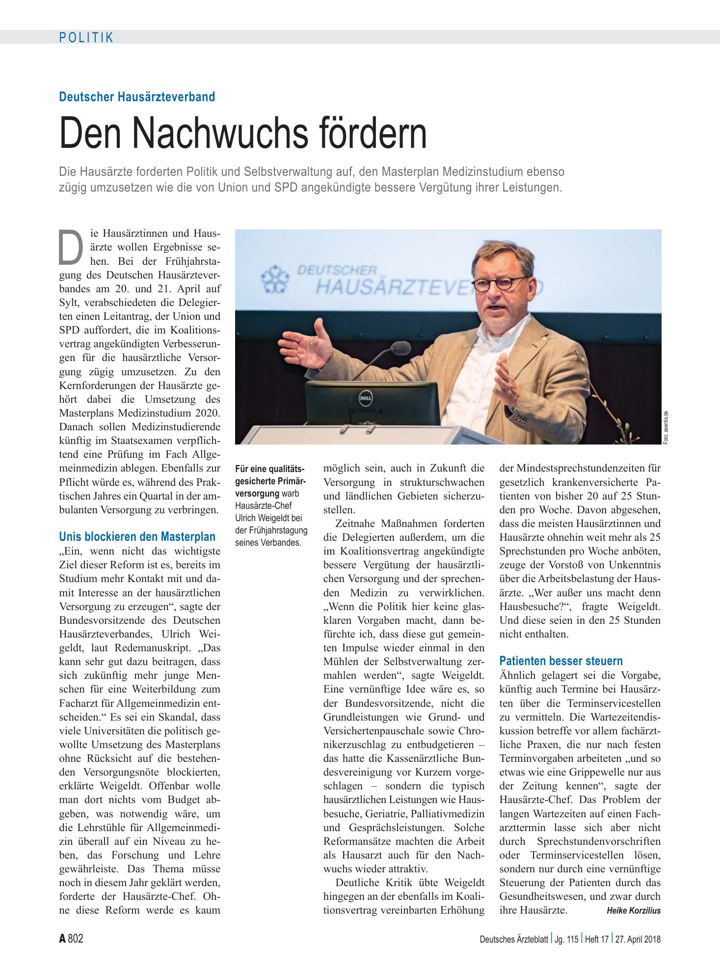 Vorschauseite 1: Deutscher Hausärzteverband: Den Nachwuchs fördern – Deutsches Ärzteblatt
