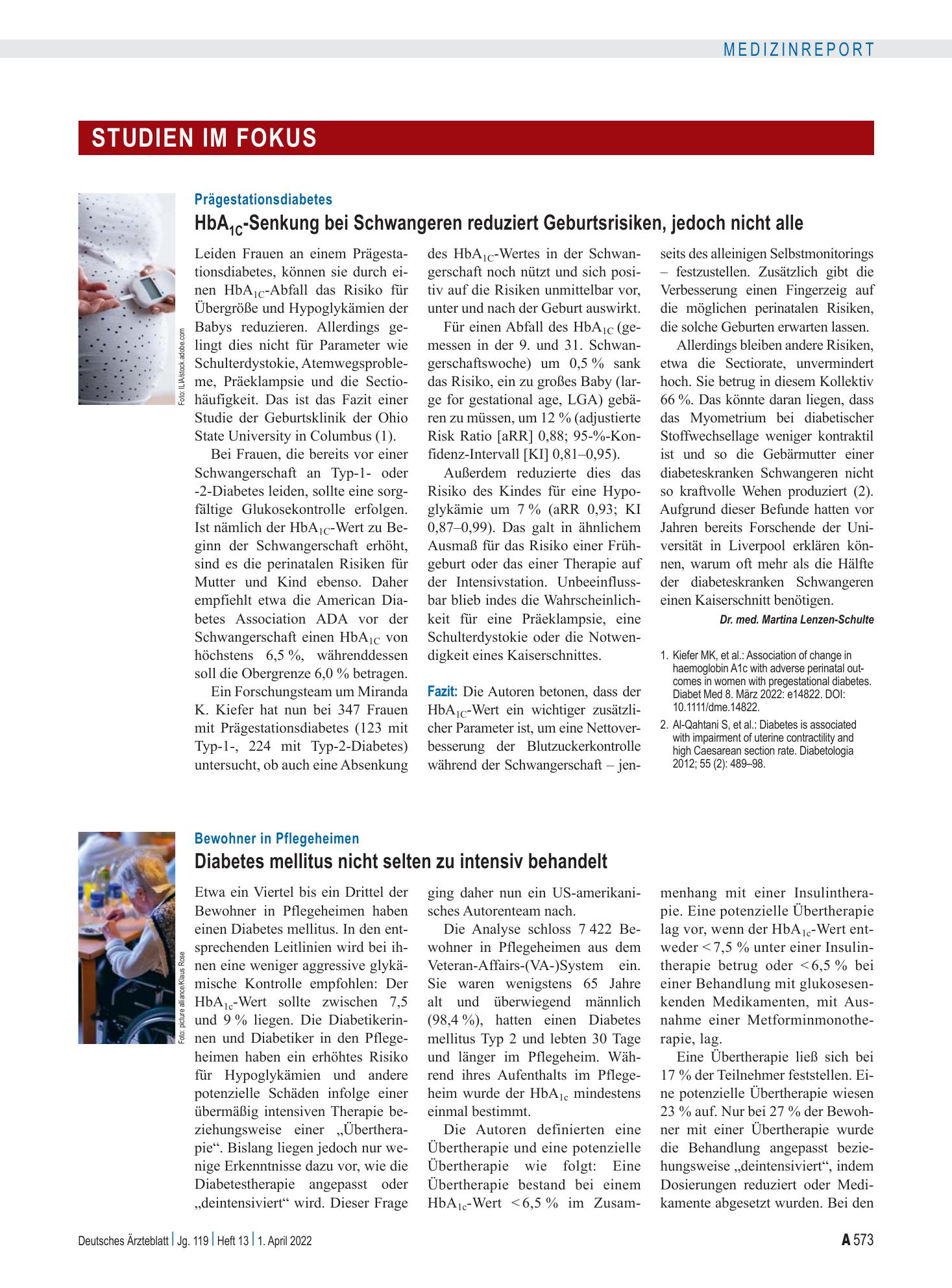 Vorschauseite 1: Bewohner in Pflegeheimen: Diabetes mellitus nicht selten zu intensiv behandelt – Deutsches Ärzteblatt