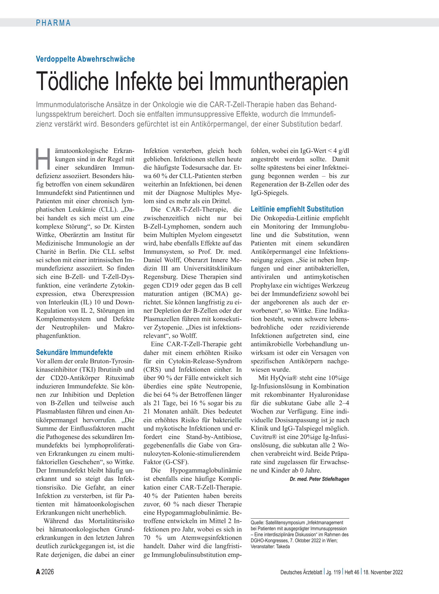 Vorschauseite 1: Verdoppelte Abwehrschwäche: Tödliche Infekte bei Immuntherapien – Deutsches Ärzteblatt