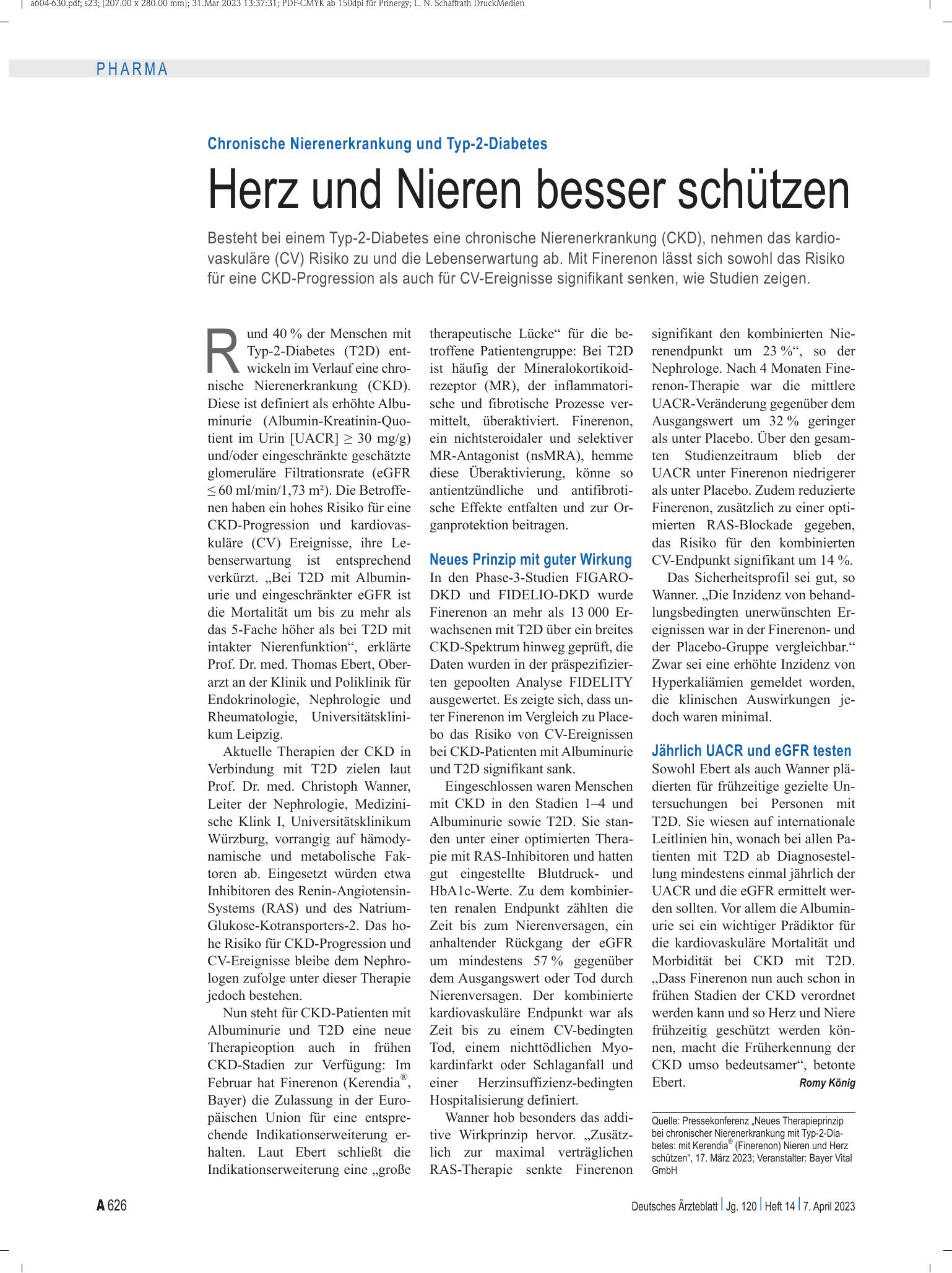 Vorschauseite 1: Chronische Nierenerkrankung und Typ-2-Diabetes: Herz und Nieren besser schützen – Deutsches Ärzteblatt