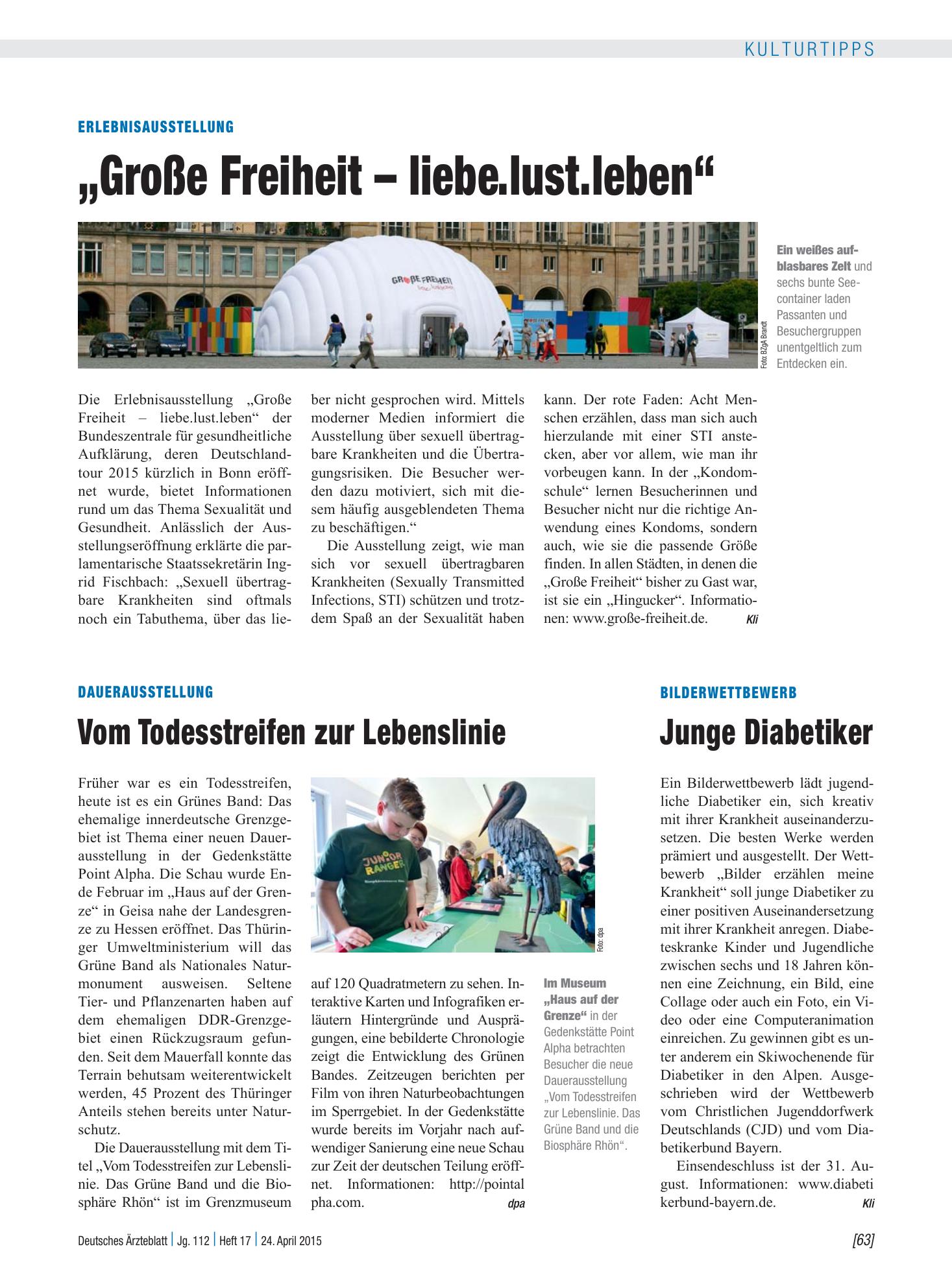 Vorschauseite 1: Bilderwettbewerb: Junge Diabetiker – Deutsches Ärzteblatt
