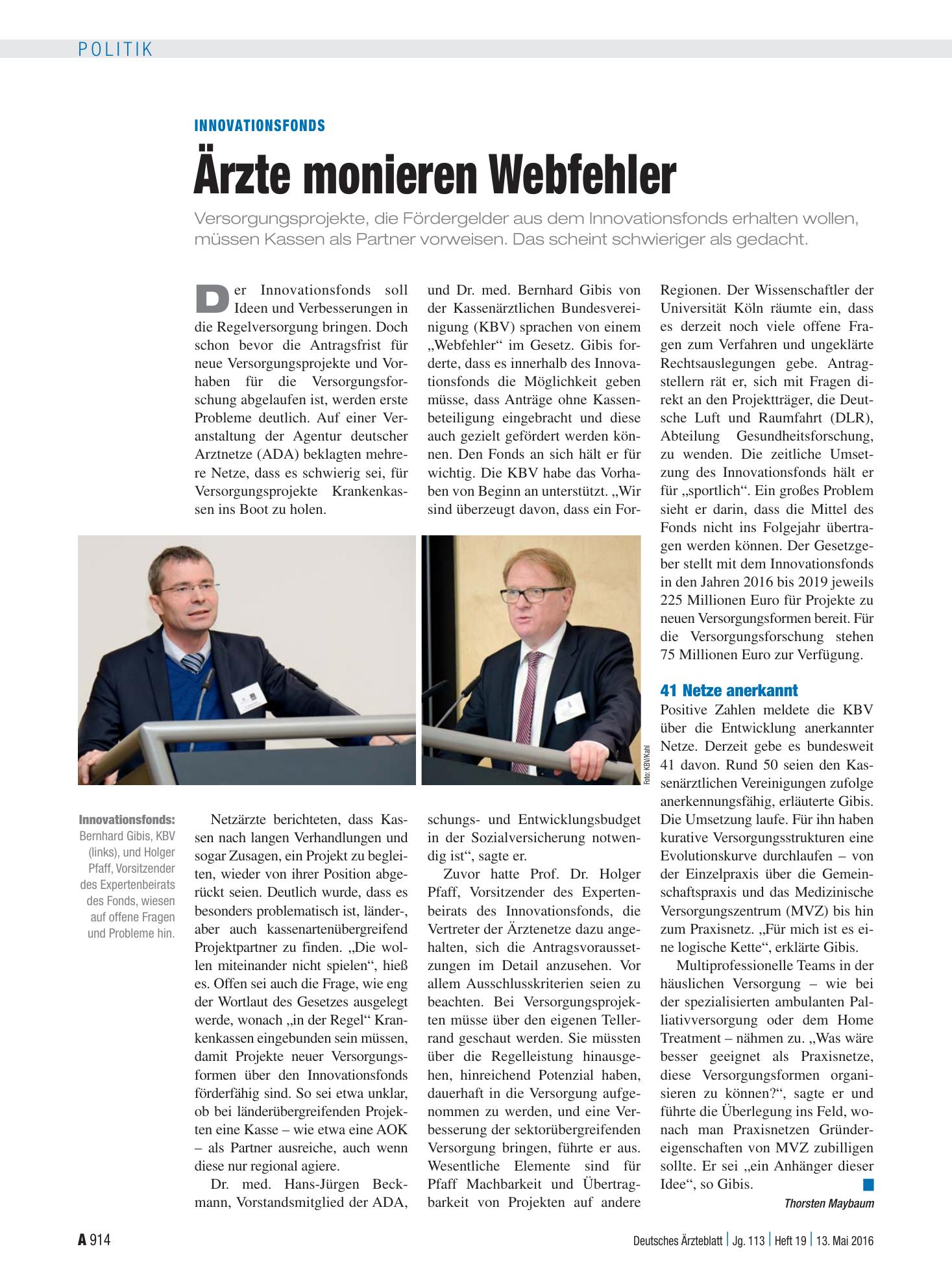 Vorschauseite 1: Innovationsfonds: Ärzte monieren Webfehler – Deutsches Ärzteblatt