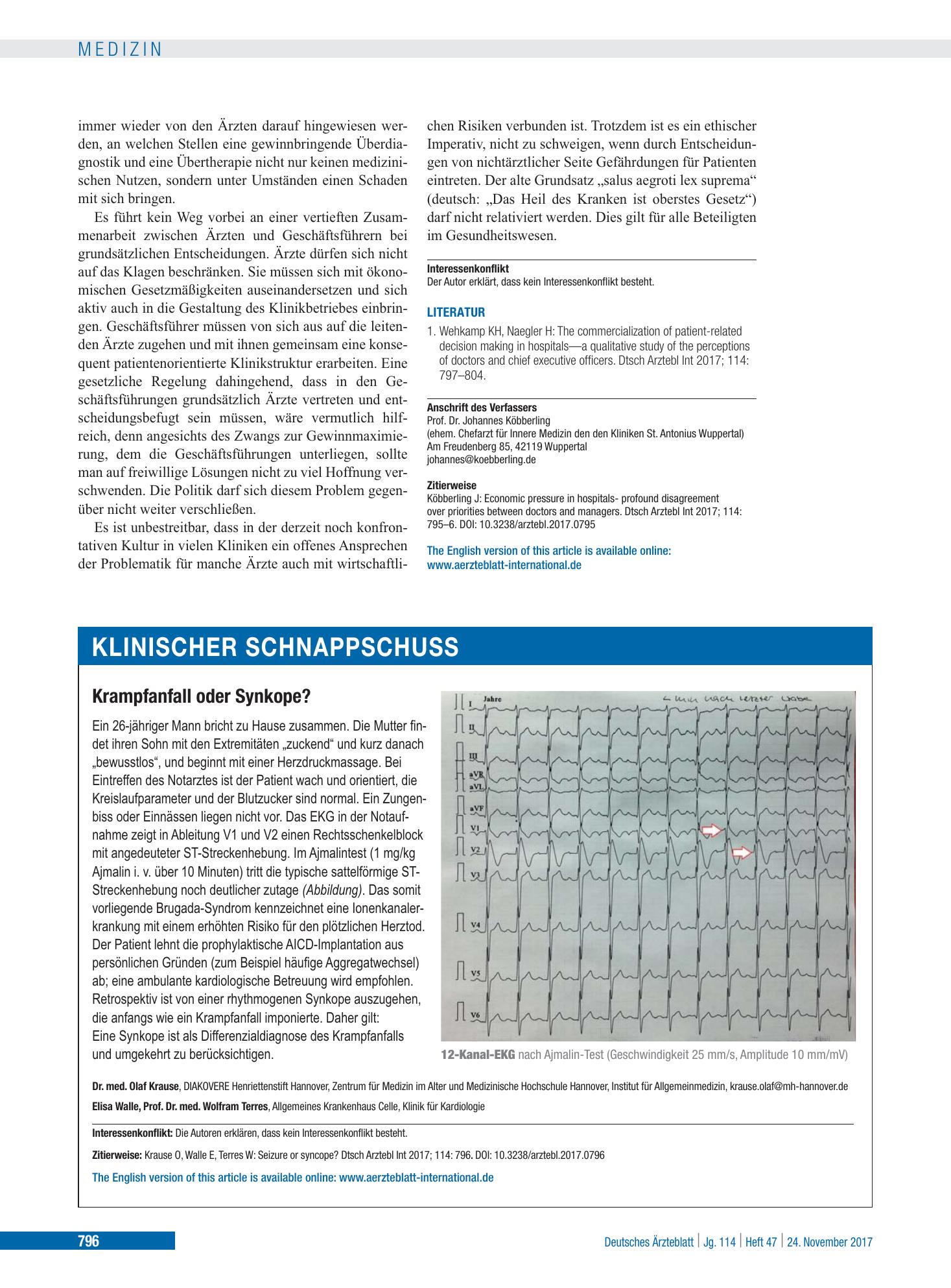 Vorschauseite 1: Krampfanfall oder Synkope? – Deutsches Ärzteblatt