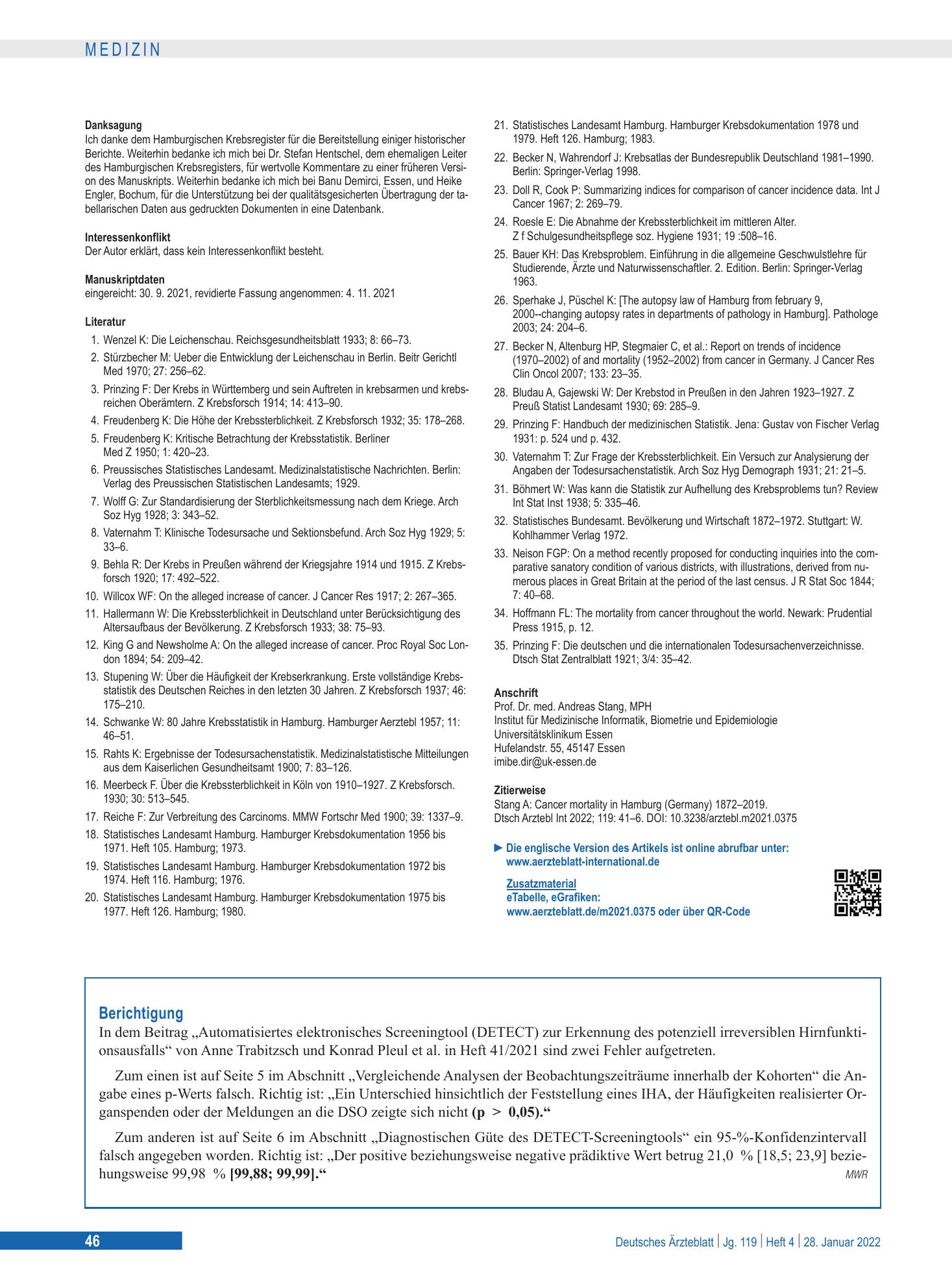 Vorschauseite 1: Berichtigung – Deutsches Ärzteblatt