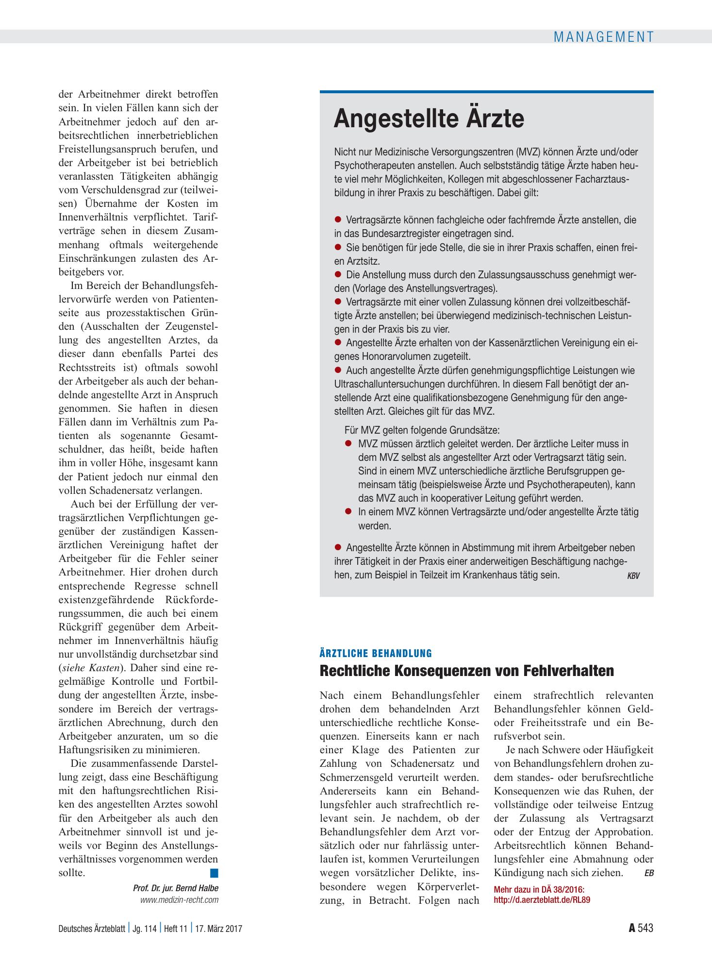 Vorschauseite 1: Ärztliche Behandlung: Rechtliche Konsequenzen von Fehlverhalten – Deutsches Ärzteblatt