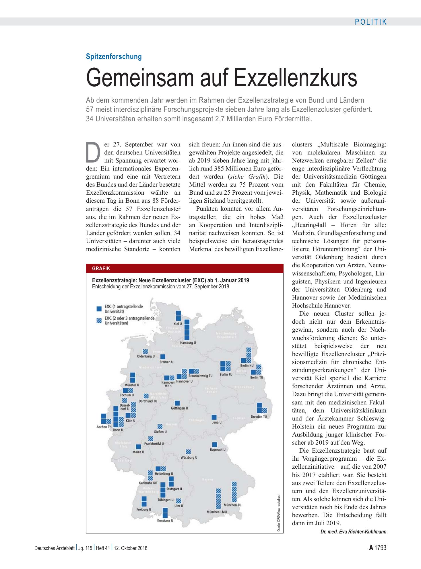 Vorschauseite 1: Spitzenforschung: Gemeinsam auf Exzellenzkurs – Deutsches Ärzteblatt