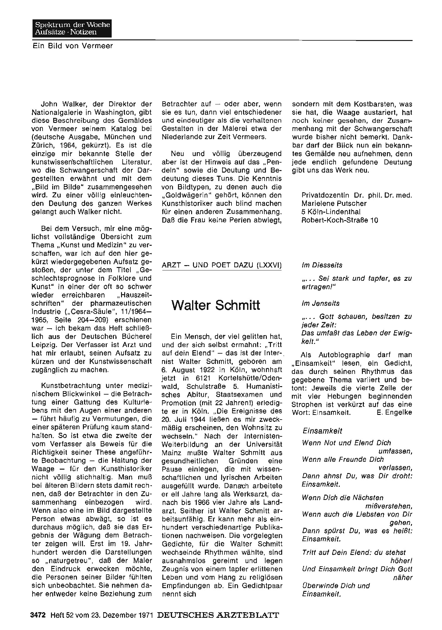 Vorschauseite 1: Arzt — und Poet dazu (LXXVI): Walter Schmitt
