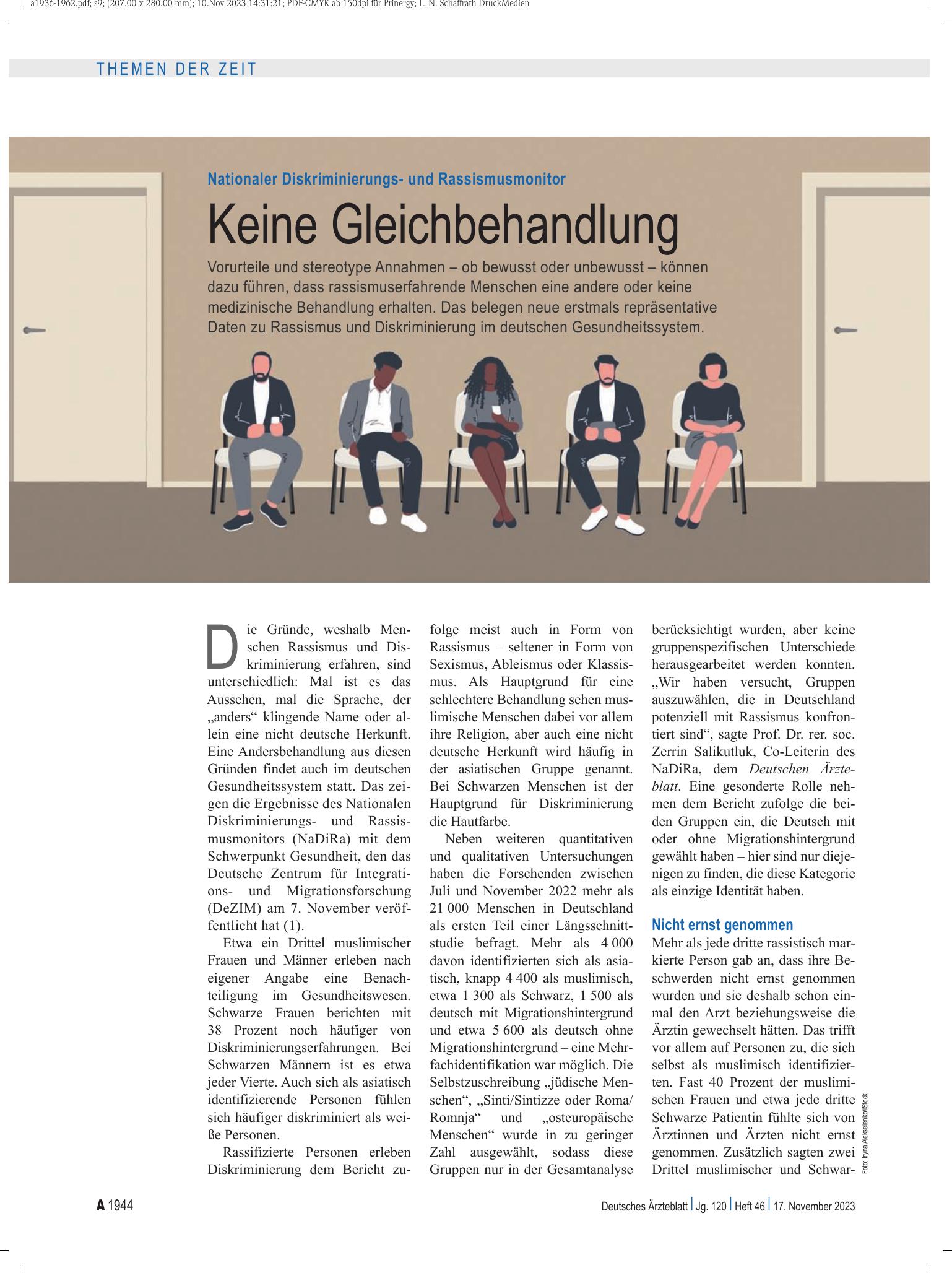 Vorschauseite 1: Nationaler Diskriminierungs- und Rassismusmonitor: Keine Gleichbehandlung – Deutsches Ärzteblatt