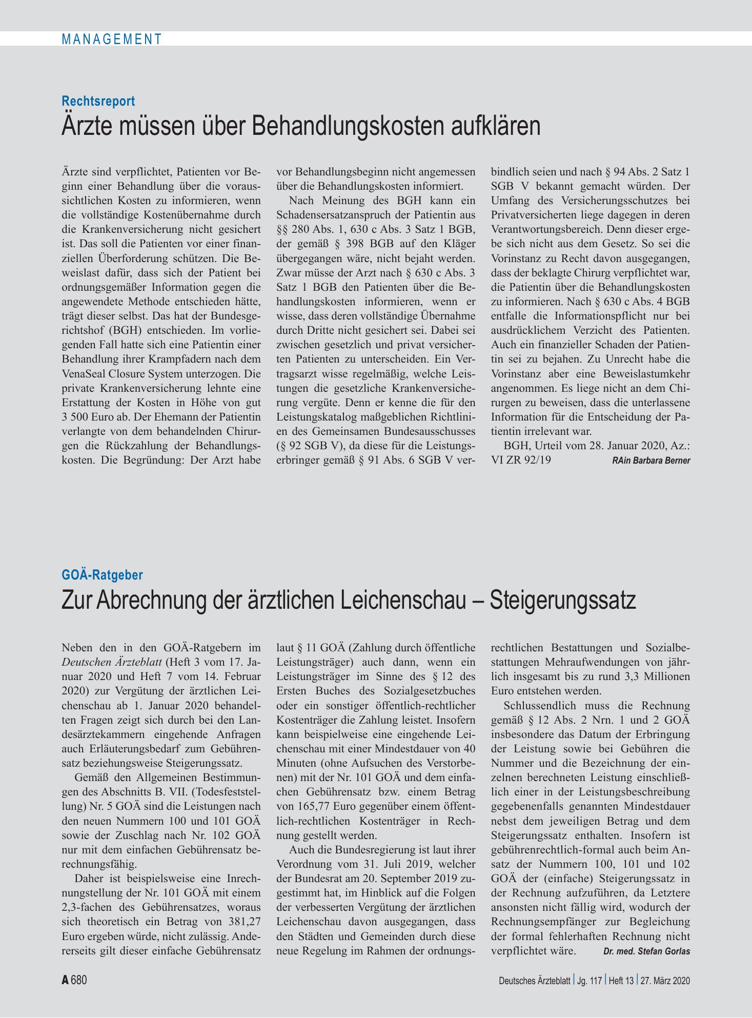 Vorschauseite 1: Rechtsreport: Ärzte müssen über Behandlungskosten aufklären – Deutsches Ärzteblatt