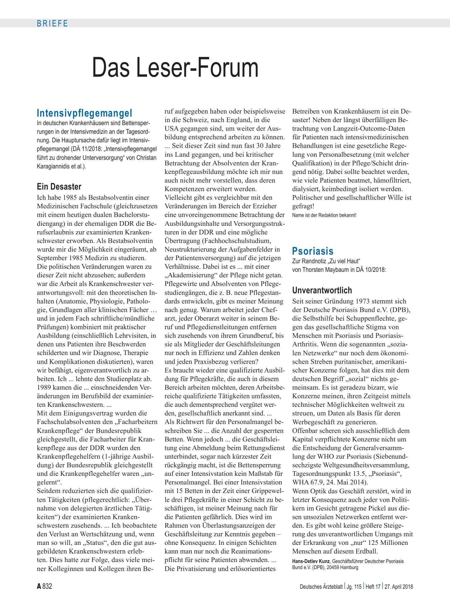 Vorschauseite 1: Psoriasis: Unverantwortlich – Deutsches Ärzteblatt