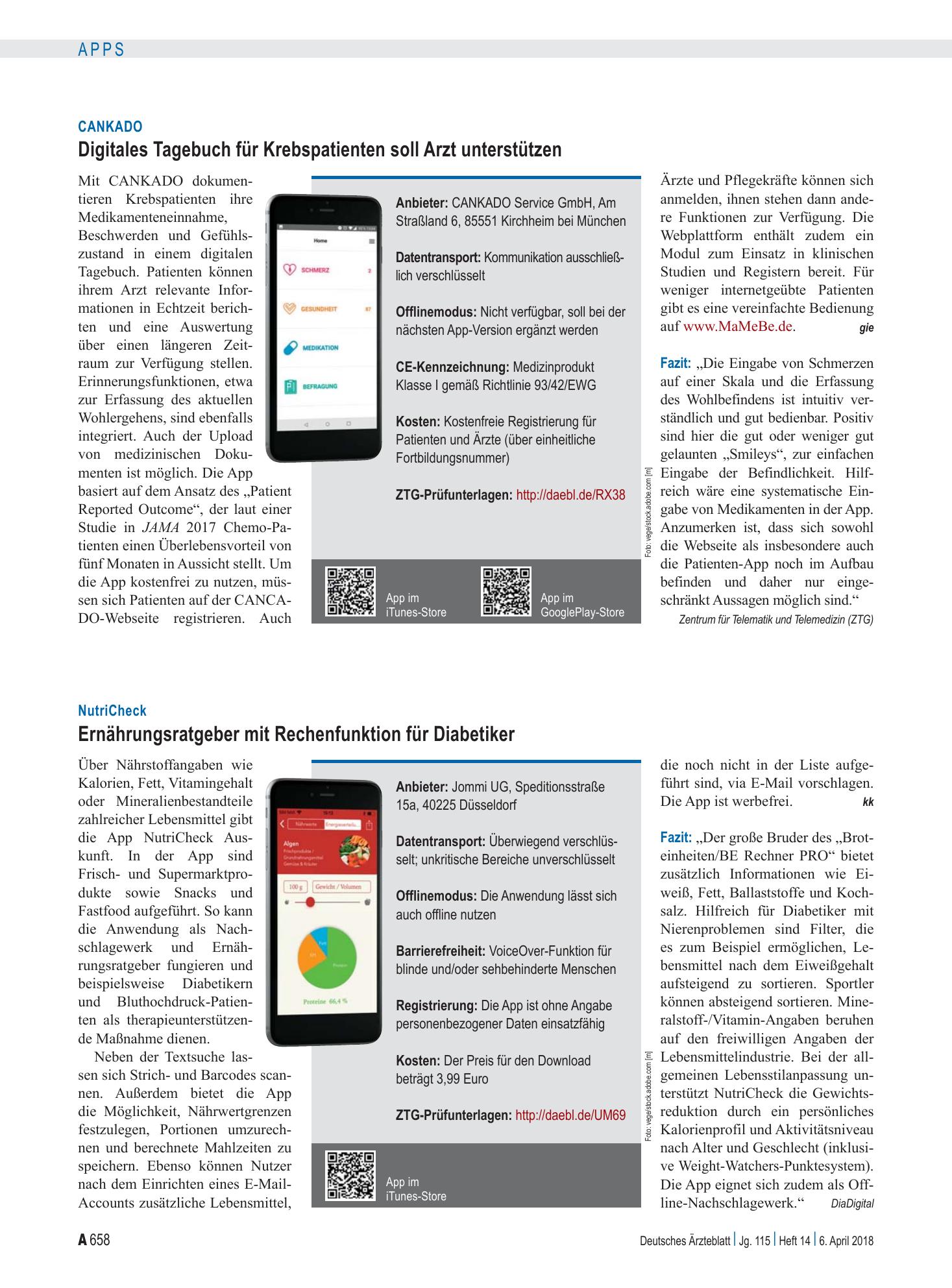 Vorschauseite 1: CANKADO: Digitales Tagebuch für Krebspatienten soll Arzt unterstützen – Deutsches Ärzteblatt
