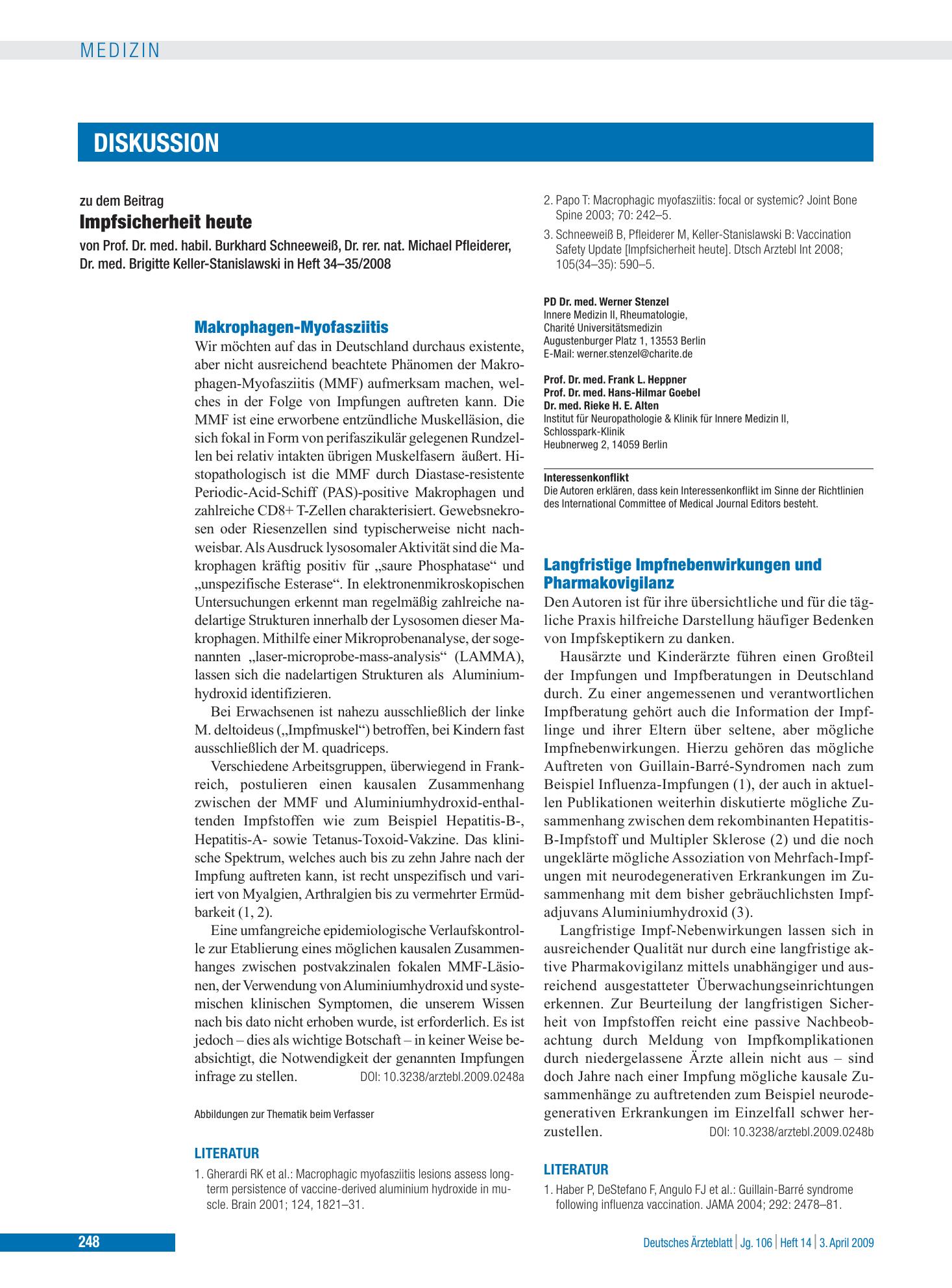 Vorschauseite 1: Impfsicherheit heute: Makrophagen-Myofasziitis – Deutsches Ärzteblatt