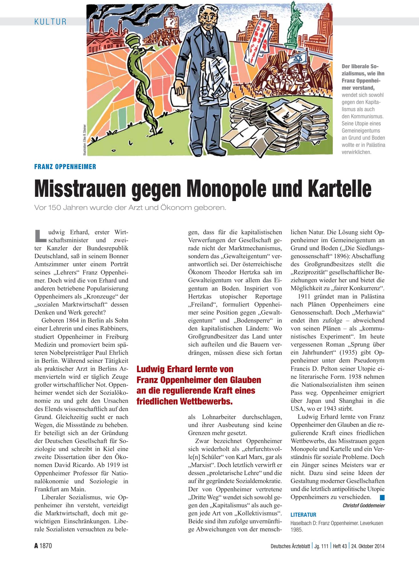 Vorschauseite 1: Franz Oppenheimer: Misstrauen gegen Monopole und Kartelle – Deutsches Ärzteblatt