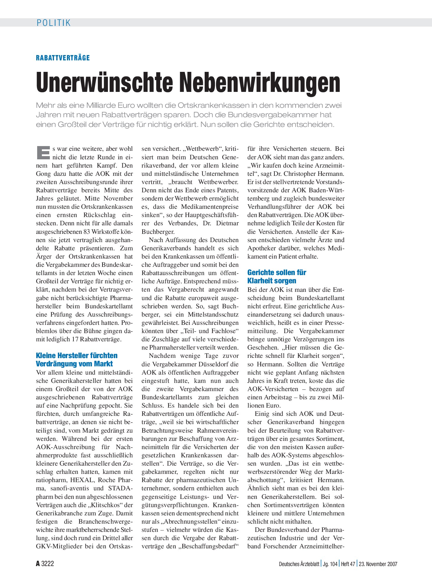 Vorschauseite 1: Rabattverträge: Unerwünschte Nebenwirkungen – Deutsches Ärzteblatt