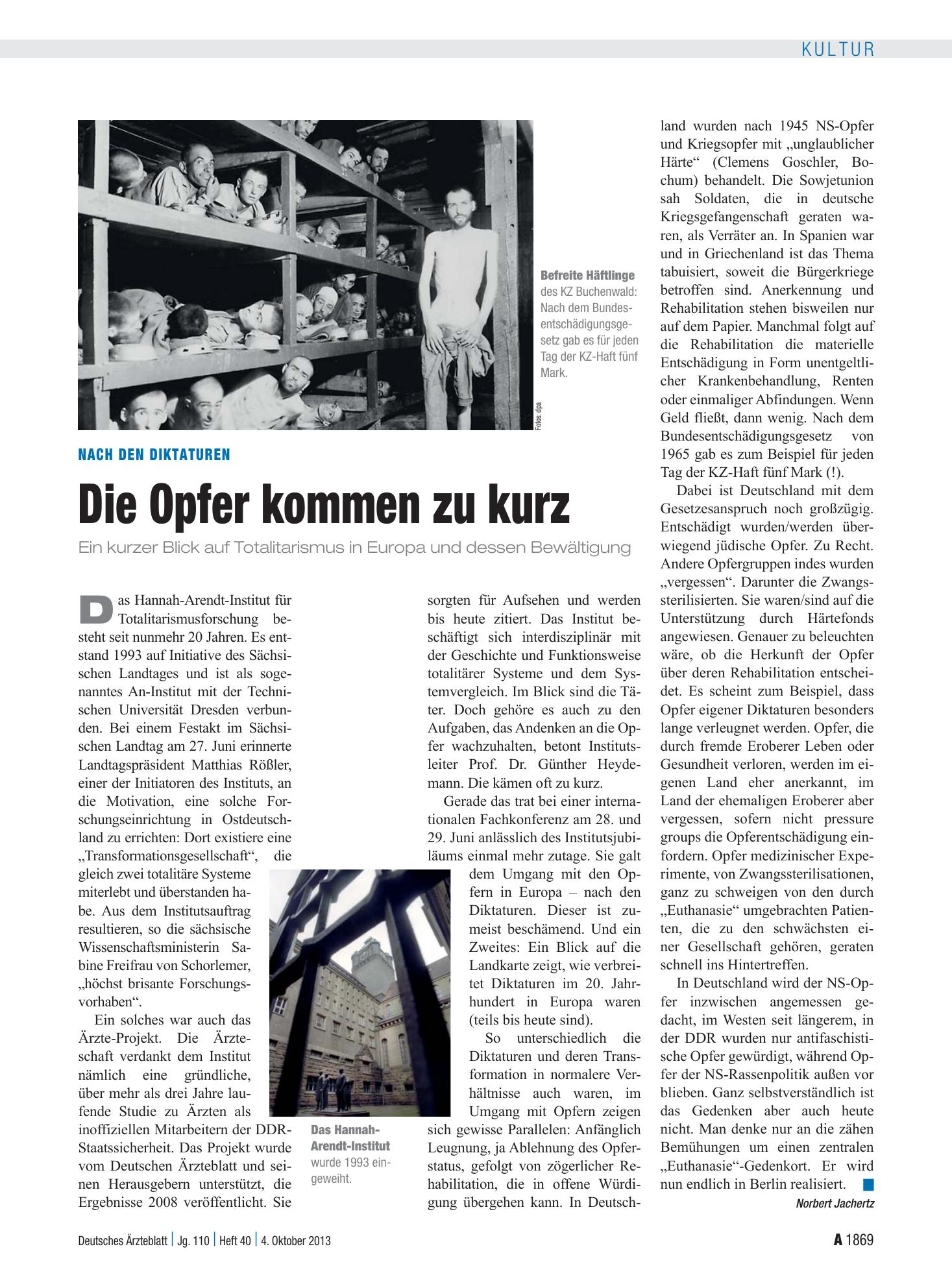 Vorschauseite 1: Nach den Diktaturen: Die Opfer kommen zu kurz – Deutsches Ärzteblatt