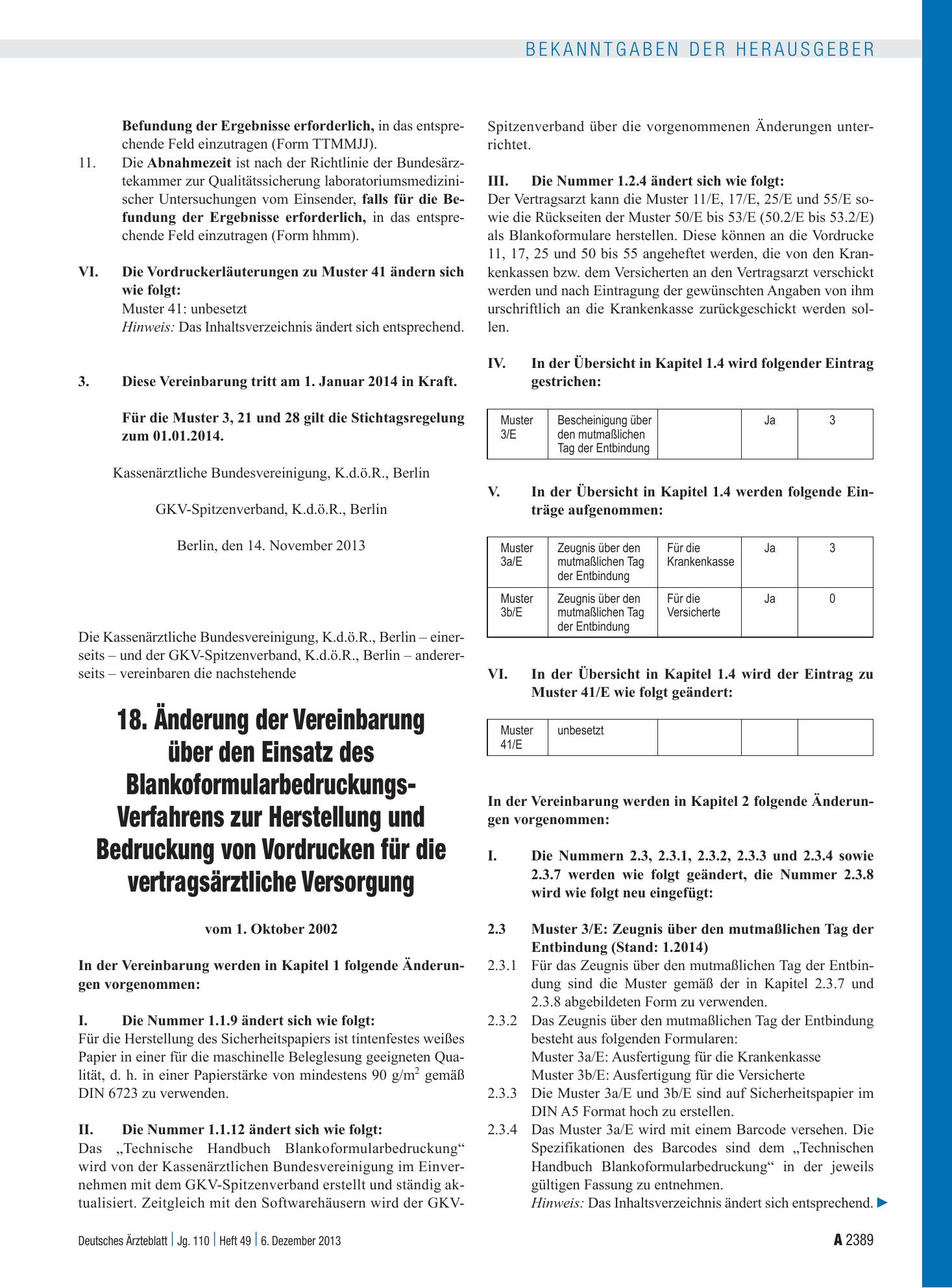 Vorschauseite 1: 18. Änderung der Vereinbarung über den Einsatz des Blankoformularbedruckungs- Verfahrens zur Herstellung und Bedruckung von Vordrucken für die vertragsärztliche Versorgung – Deuts…