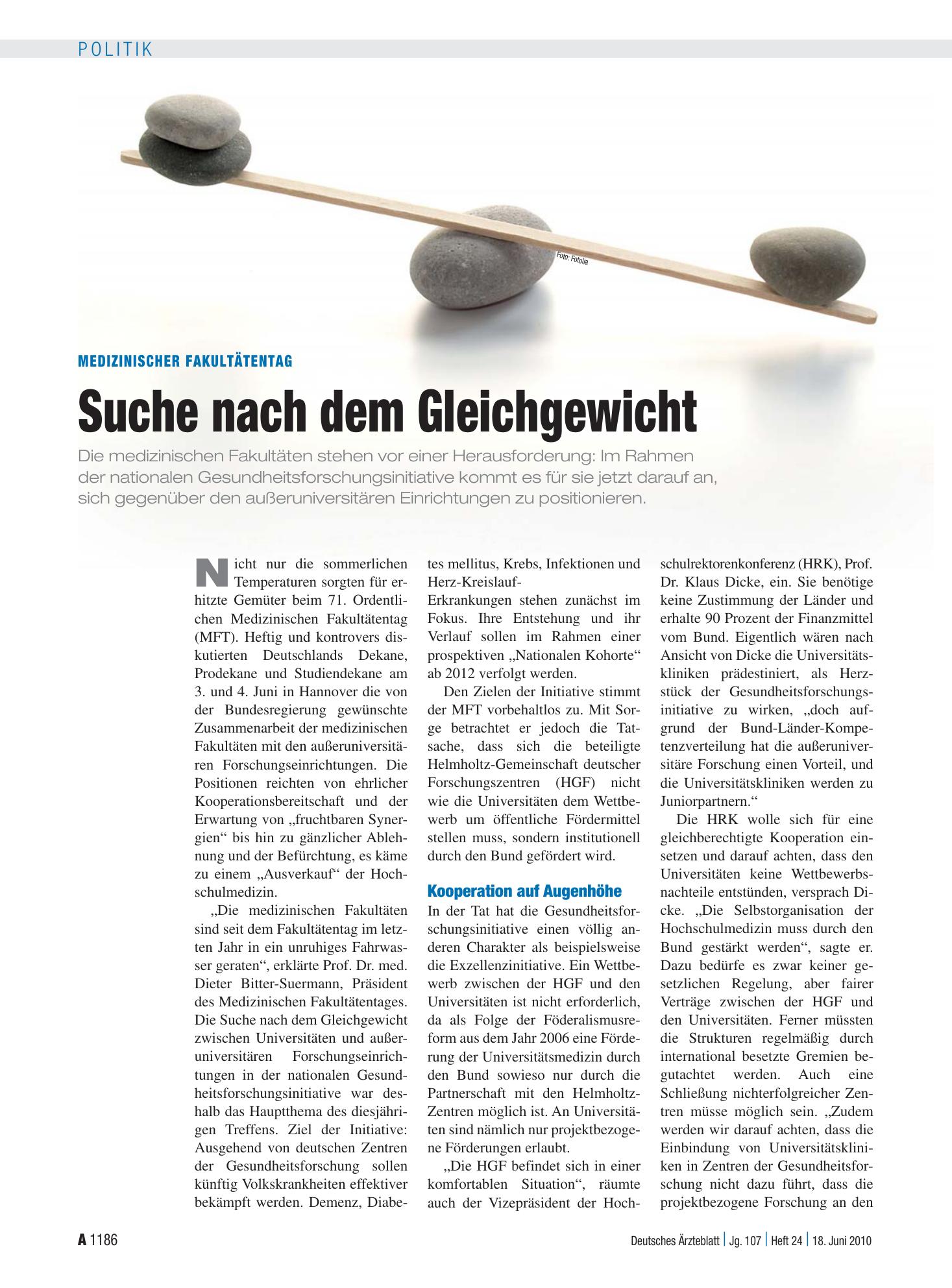 Vorschauseite 1: Medizinischer Fakultätentag: Suche nach dem Gleichgewicht – Deutsches Ärzteblatt