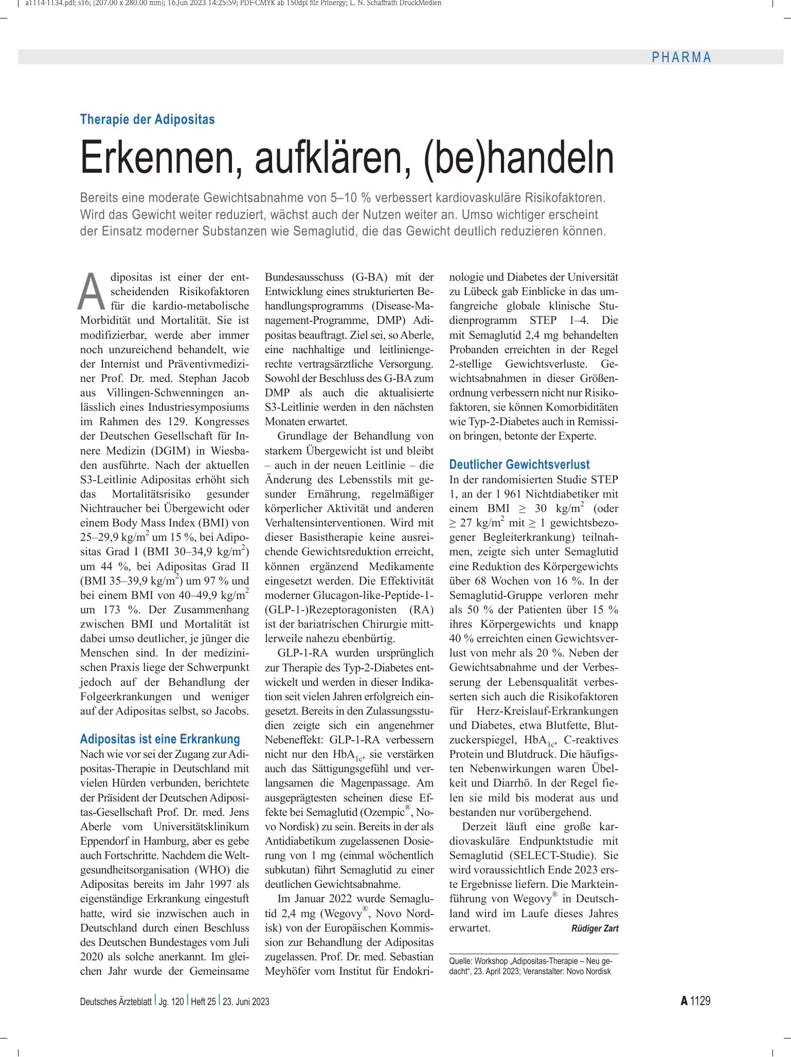Vorschauseite 1: Therapie der Adipositas: Erkennen, aufklären, (be)handeln – Deutsches Ärzteblatt