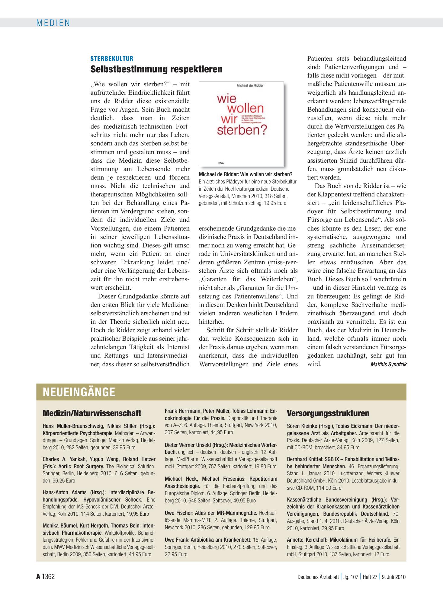 Vorschauseite 1: Neueingänge – Deutsches Ärzteblatt