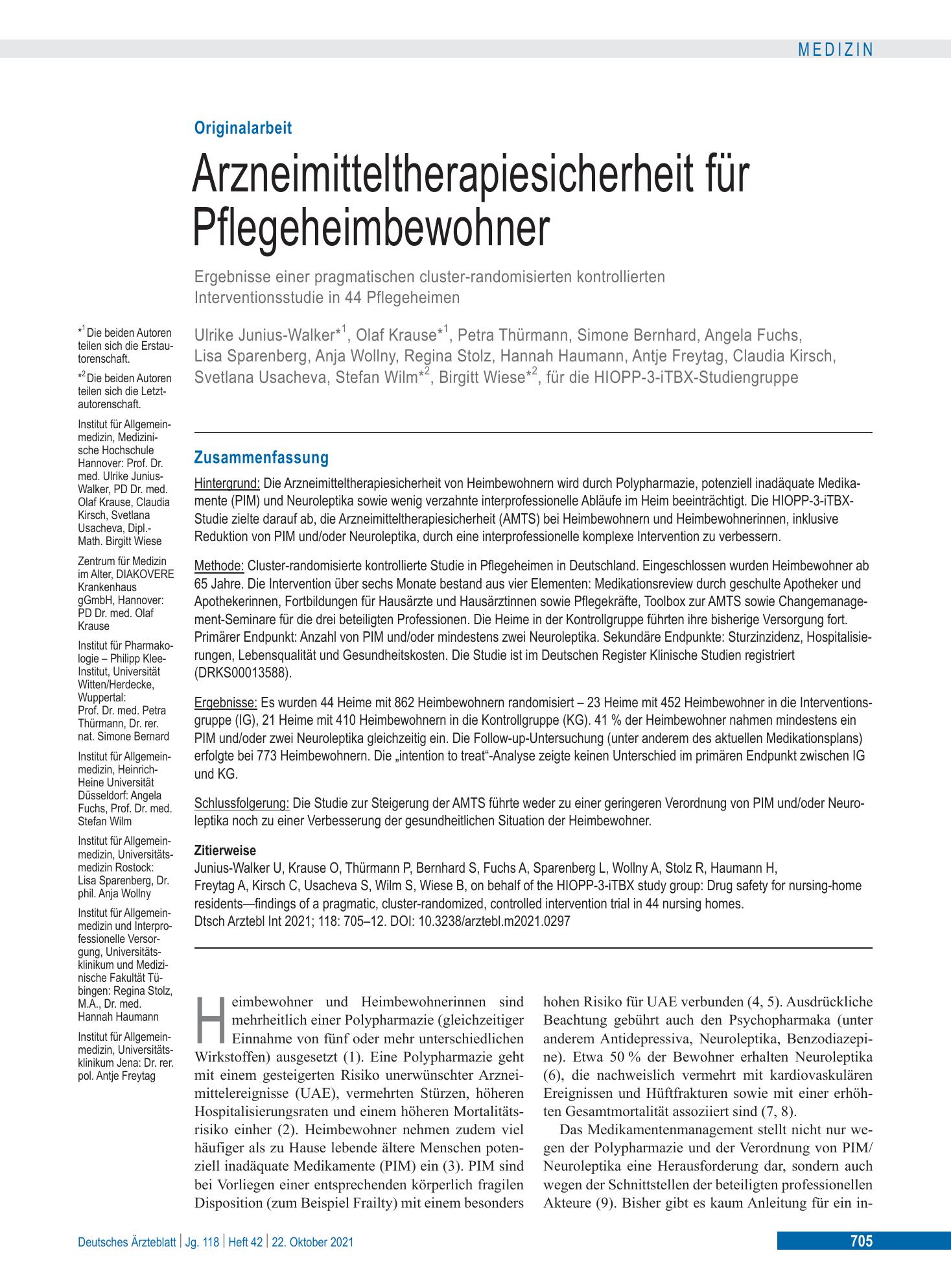 Vorschauseite 1: Arzneimitteltherapiesicherheit für Pflegeheimbewohner – Deutsches Ärzteblatt