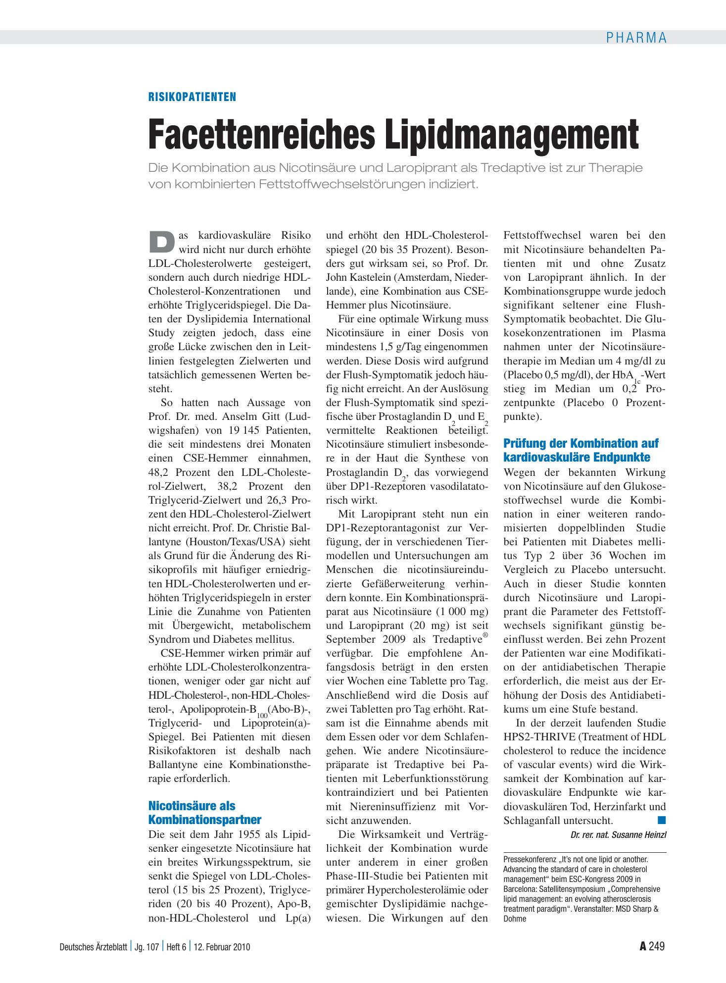 Vorschauseite 1: Risikopatienten: Facettenreiches Lipidmanagement – Deutsches Ärzteblatt